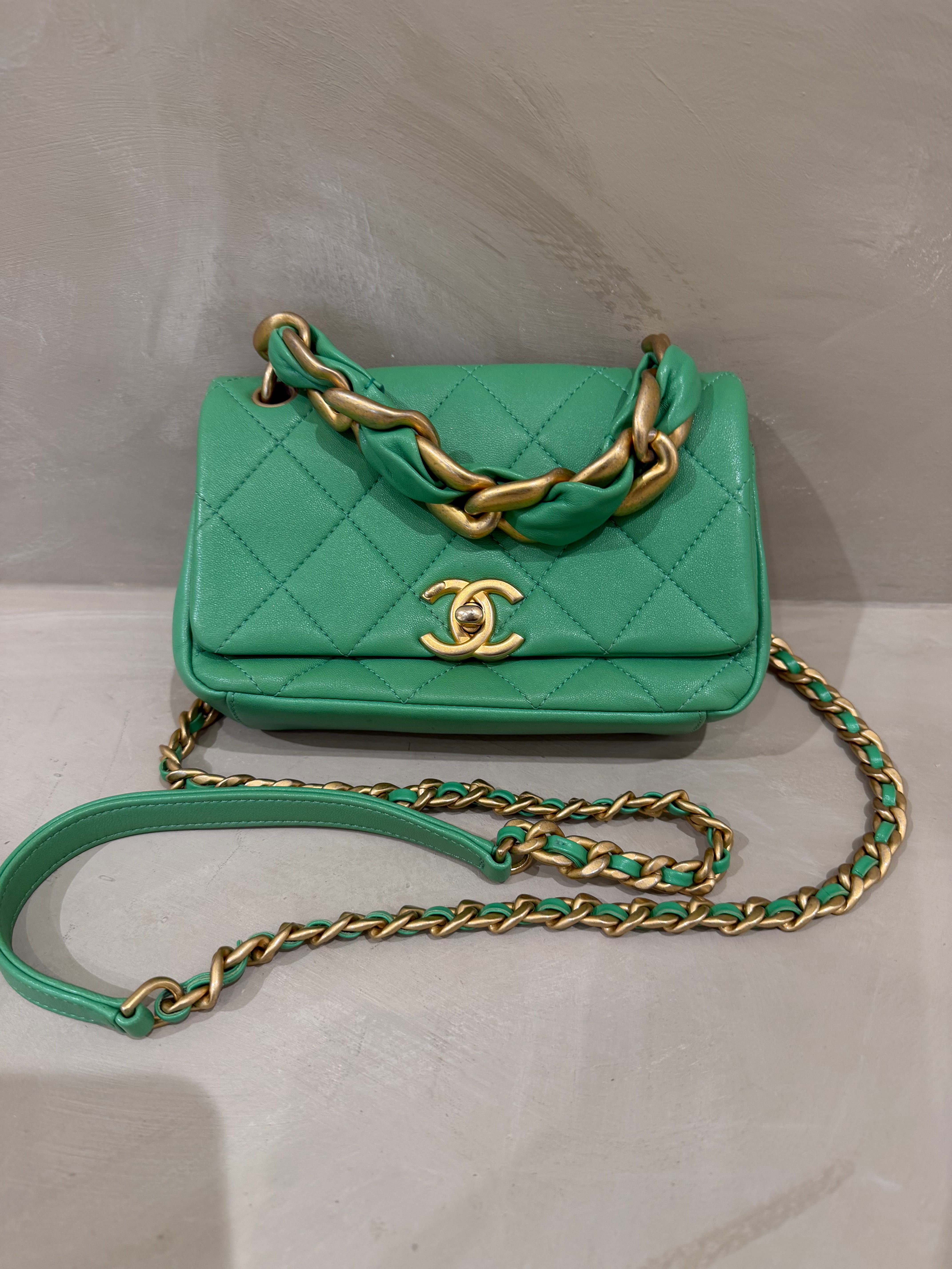 Chanel Small 'Chain Is More' Flap Bag | Green | Antique Gold Hardware