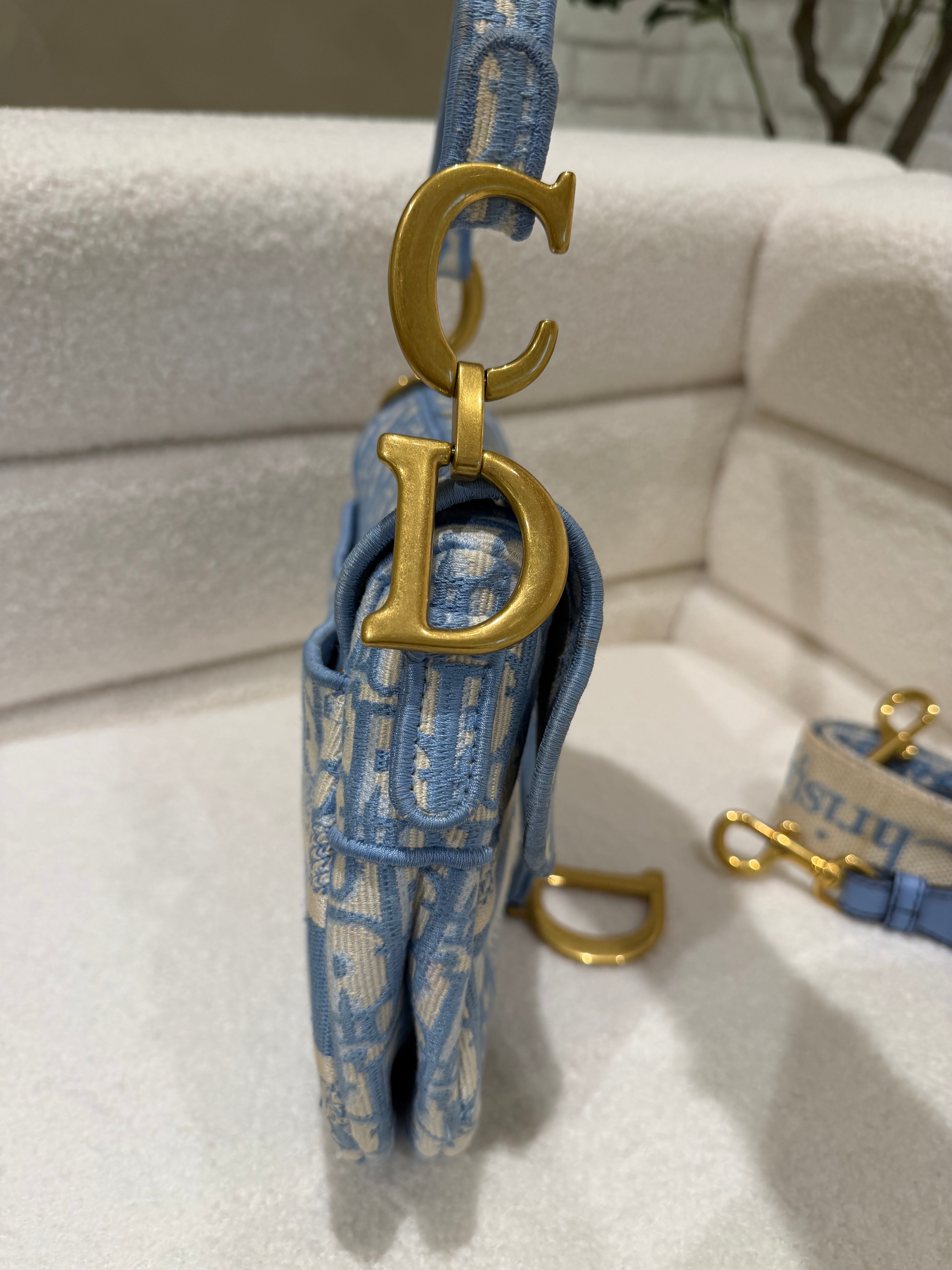 Dior Saddle Bag | Light Blue & Cream | Gold Hardware | Good condition