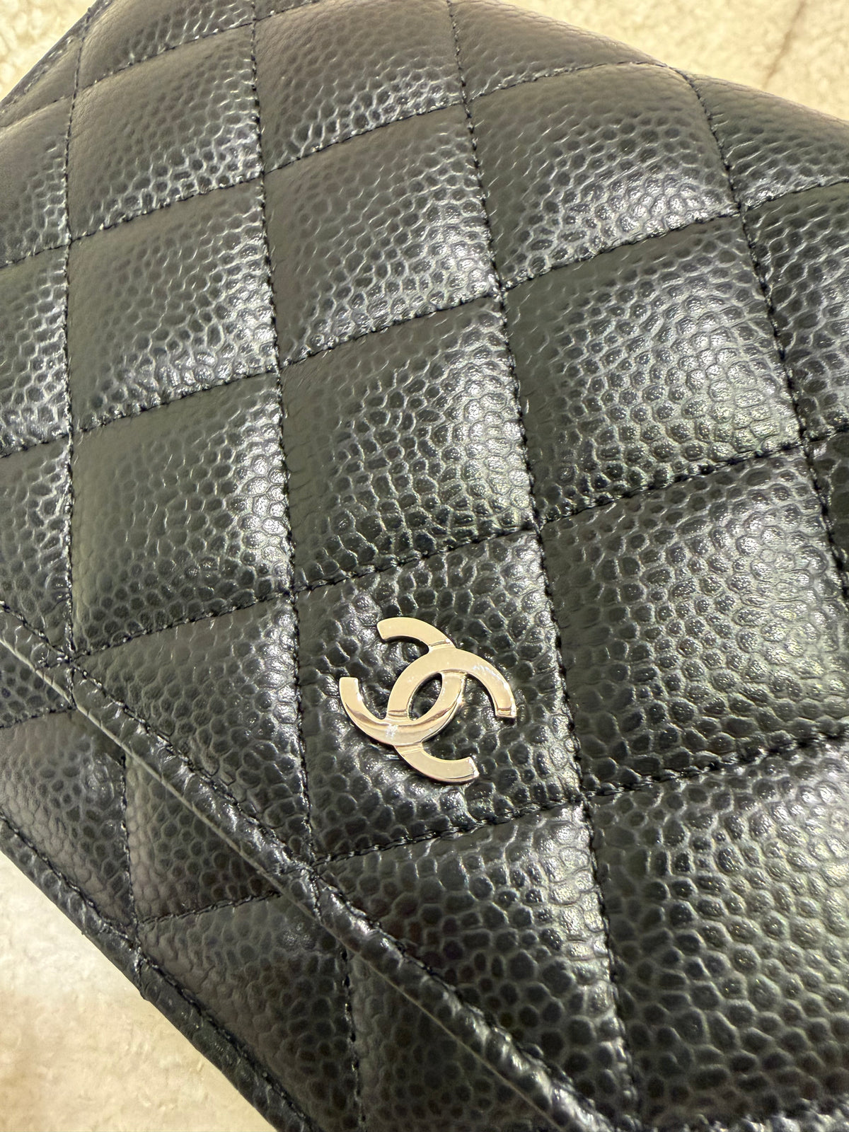 Chanel WOC Black Caviar Silver Hardware Microchip Full Set & Receipt
