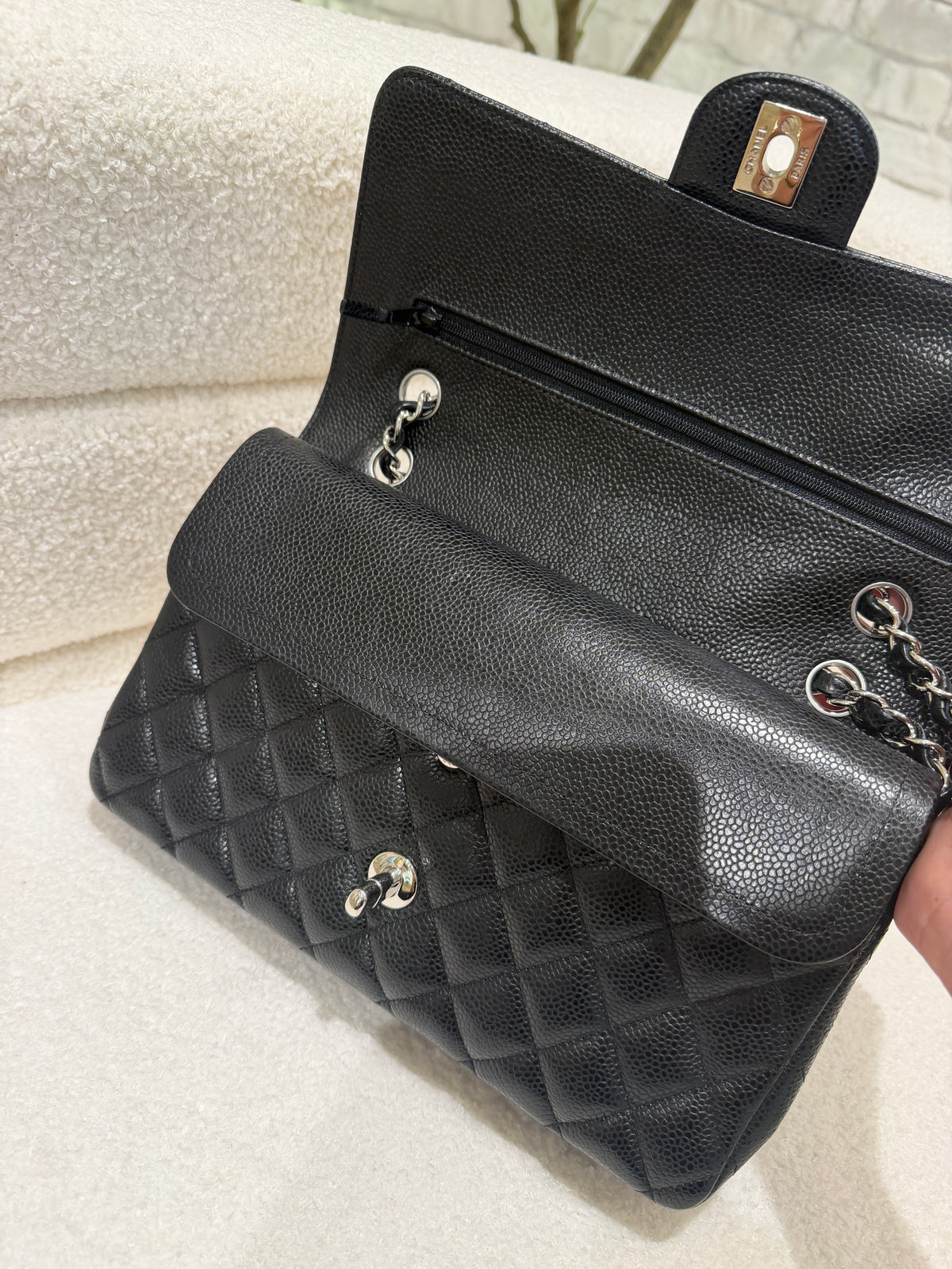 Chanel Medium Classic Flap Black Caviar Silver Hardware | Series 28