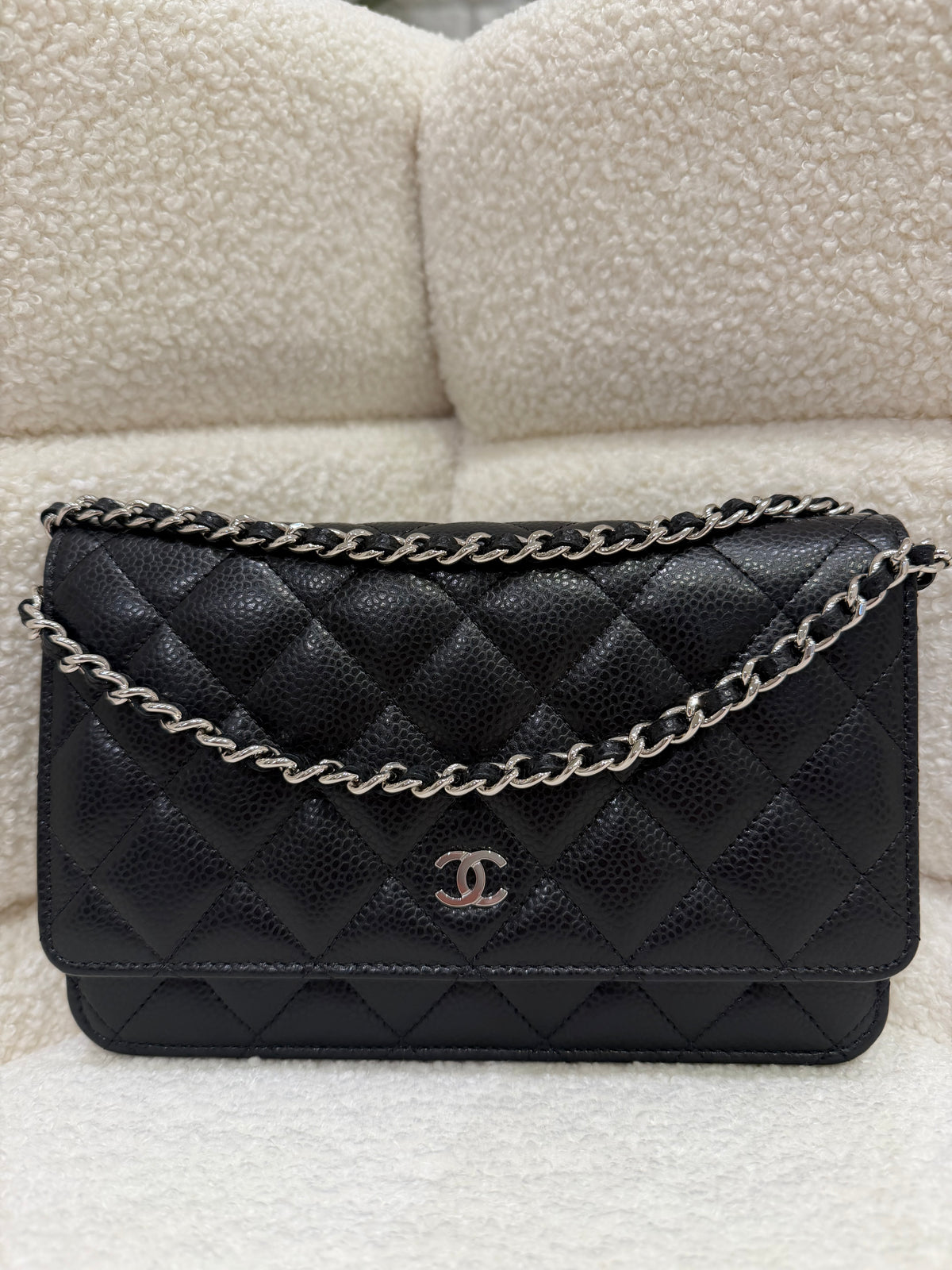 Chanel WOC Black Caviar Silver Hardware Microchip Full Set & Receipt