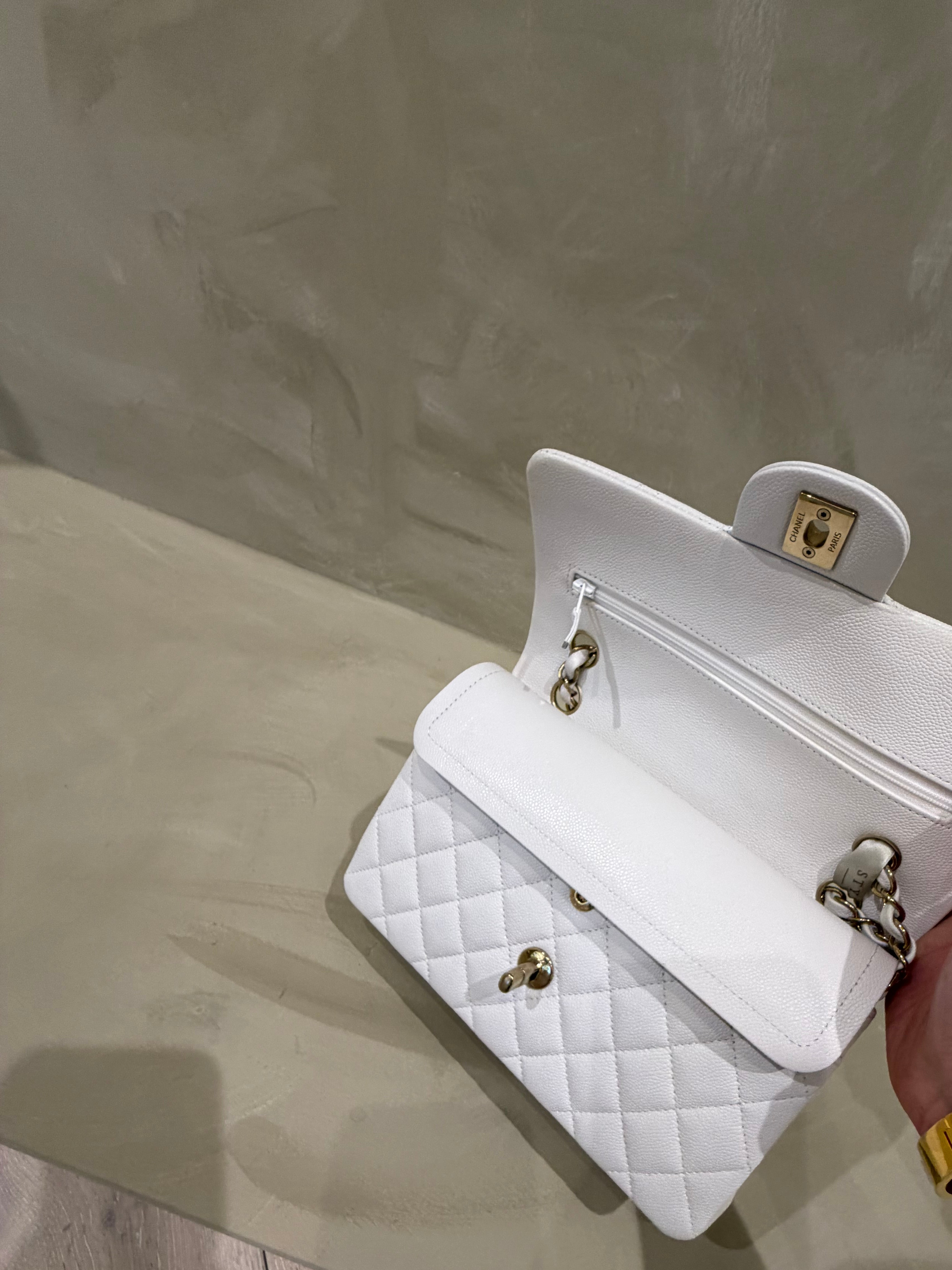 Chanel Small Caviar Classic Flap white