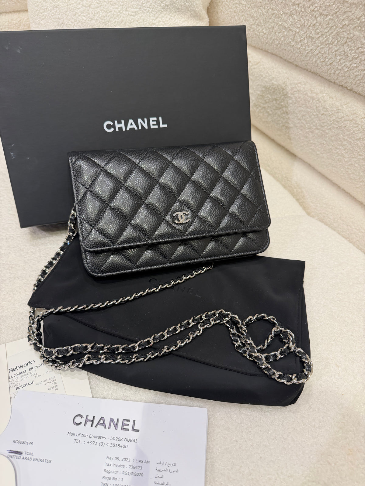 Chanel WOC Black Caviar Silver Hardware Microchip Full Set & Receipt