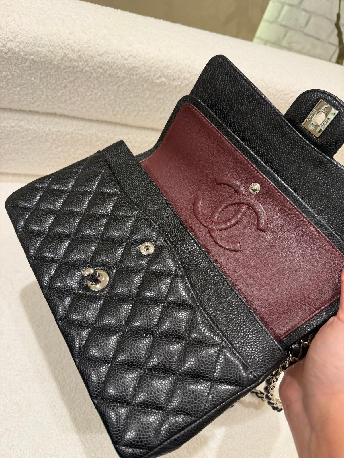 Chanel Medium Classic Flap Black Caviar Silver Hardware | Series 28