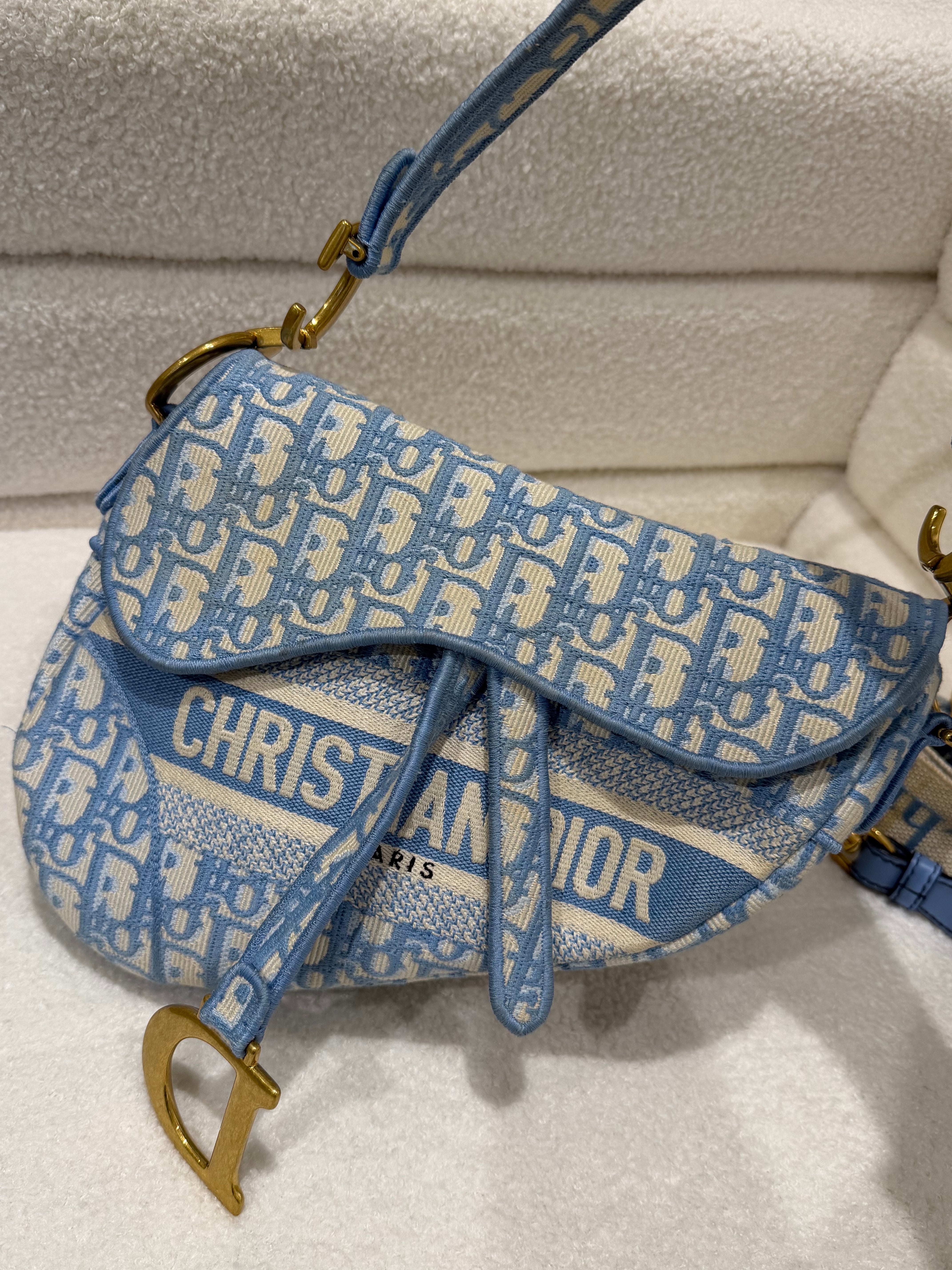 Dior Saddle Bag | Light Blue & Cream | Gold Hardware | Good condition