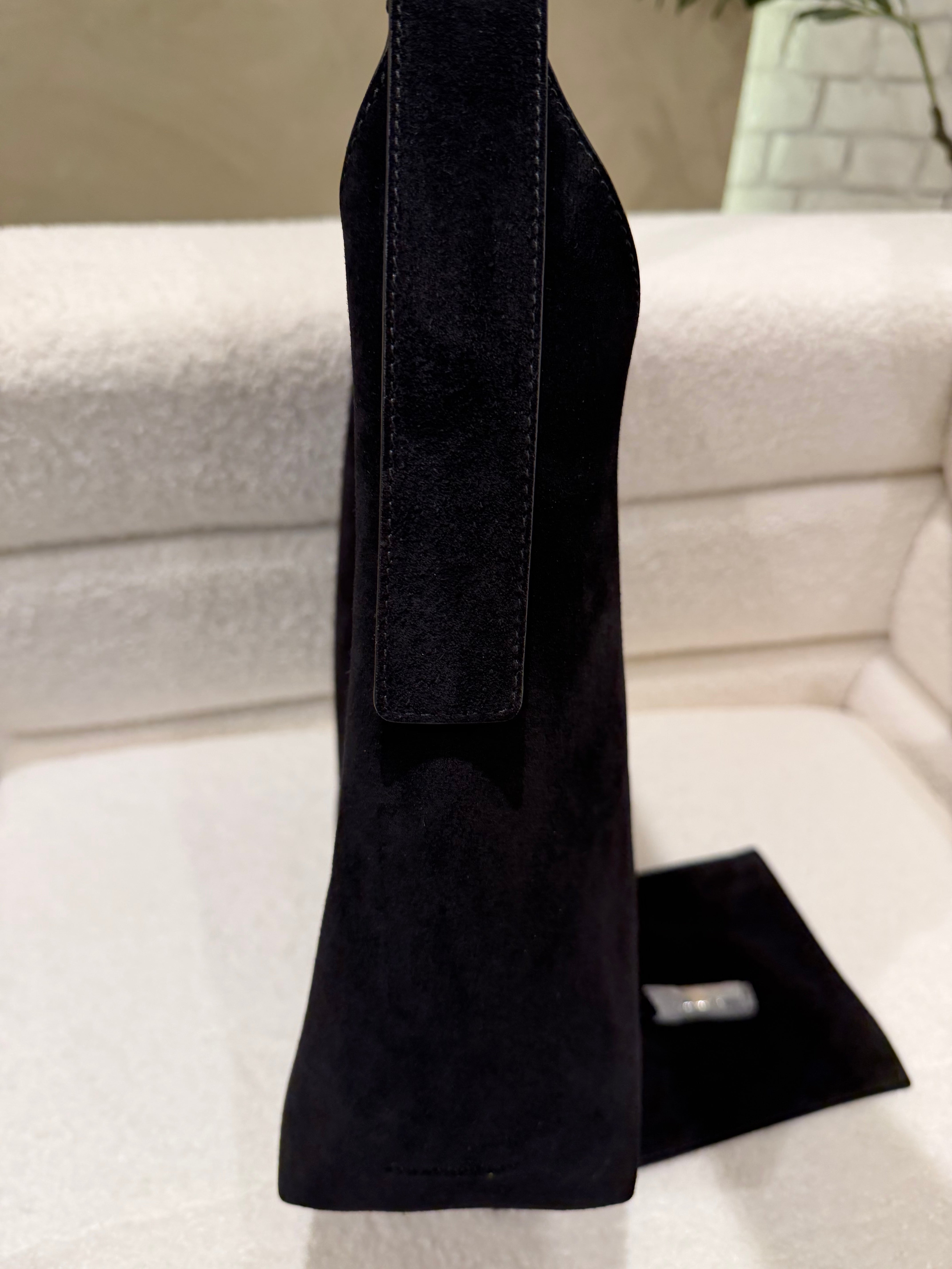 Strathberry Kite Black Suede Tote / Hobo Shoulder Bag with Gold Hardware
