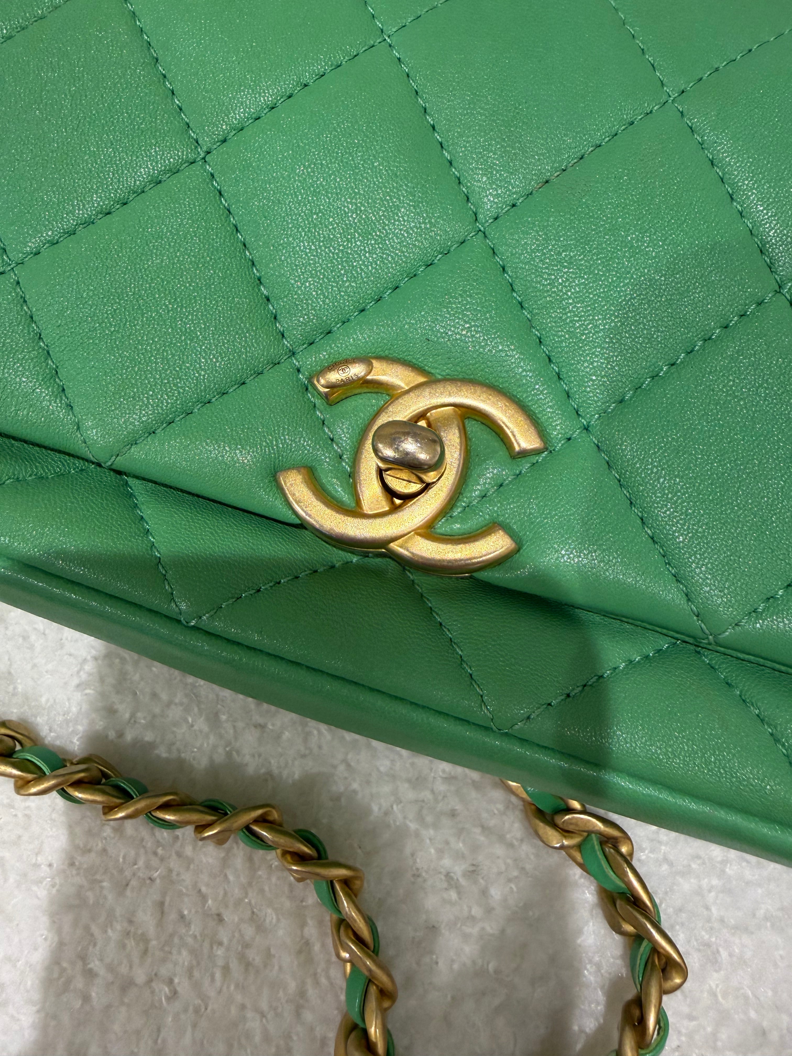 Chanel Small 'Chain Is More' Flap Bag | Green | Antique Gold Hardware