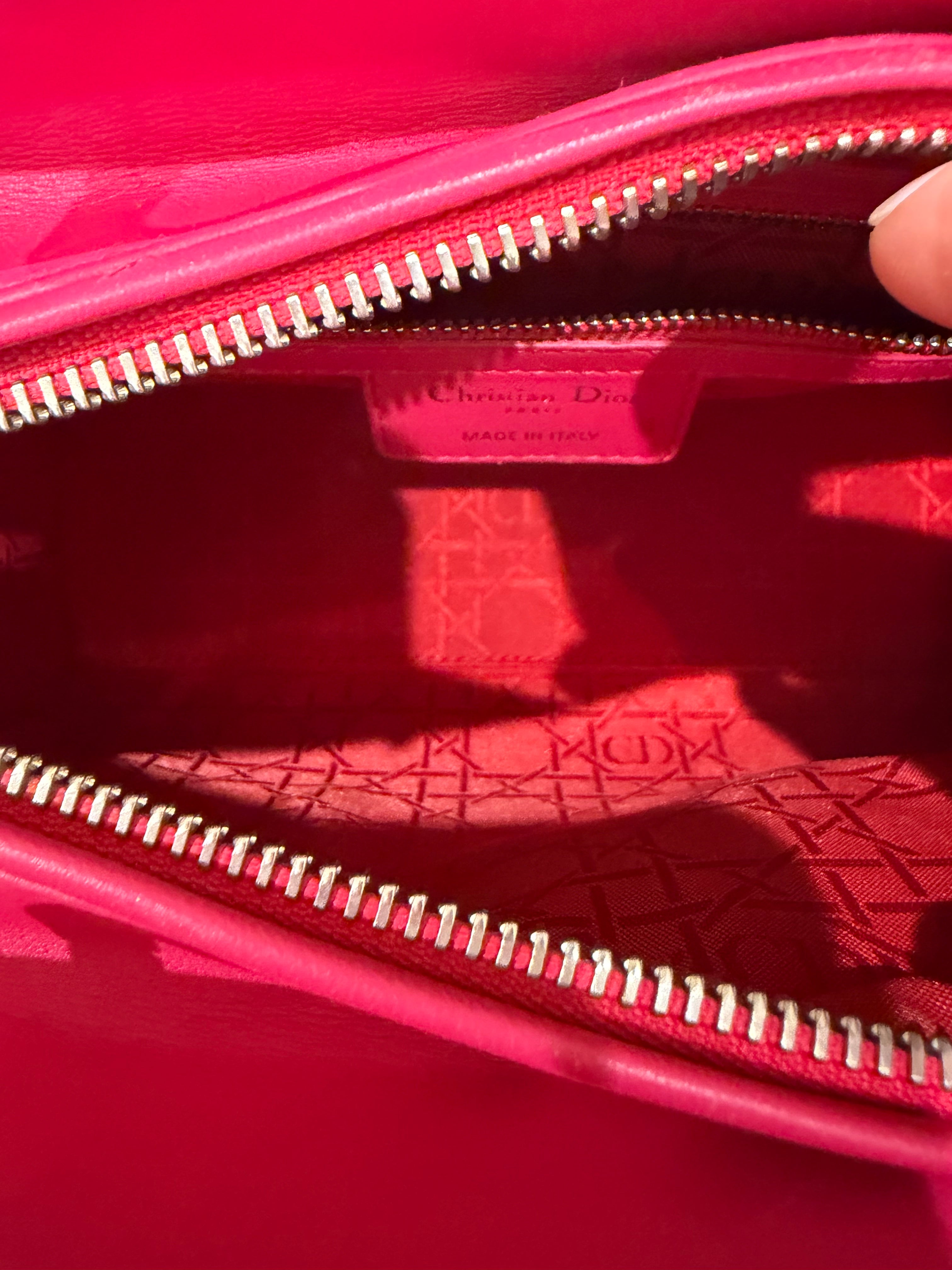 Dior Lady Dior | Medium | Fuchsia Pink Lambskin | Silver Hardware | Excellent