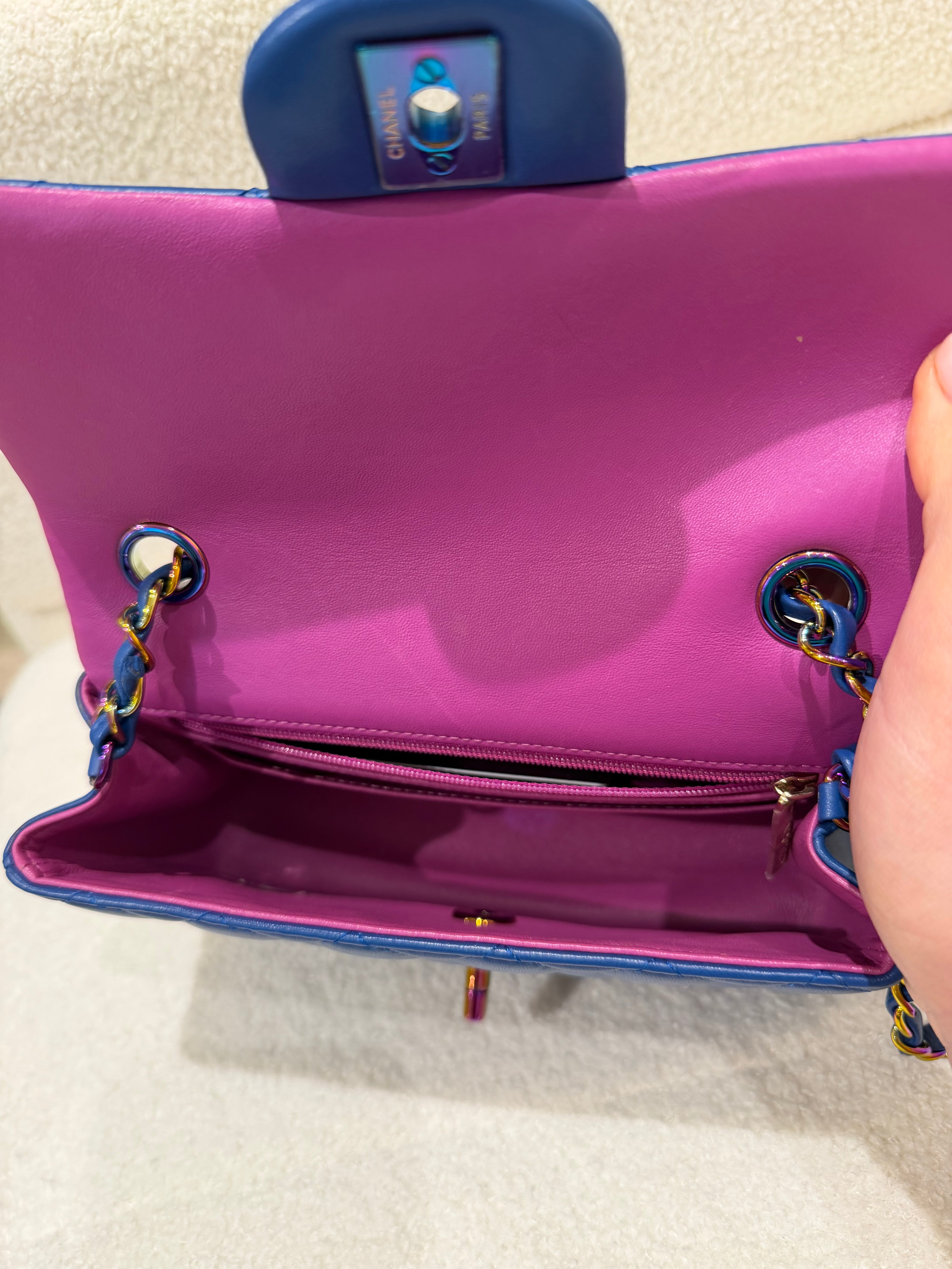 Chanel Mini Rectangle | Blue | Rainbow Hardware | Excellent condition