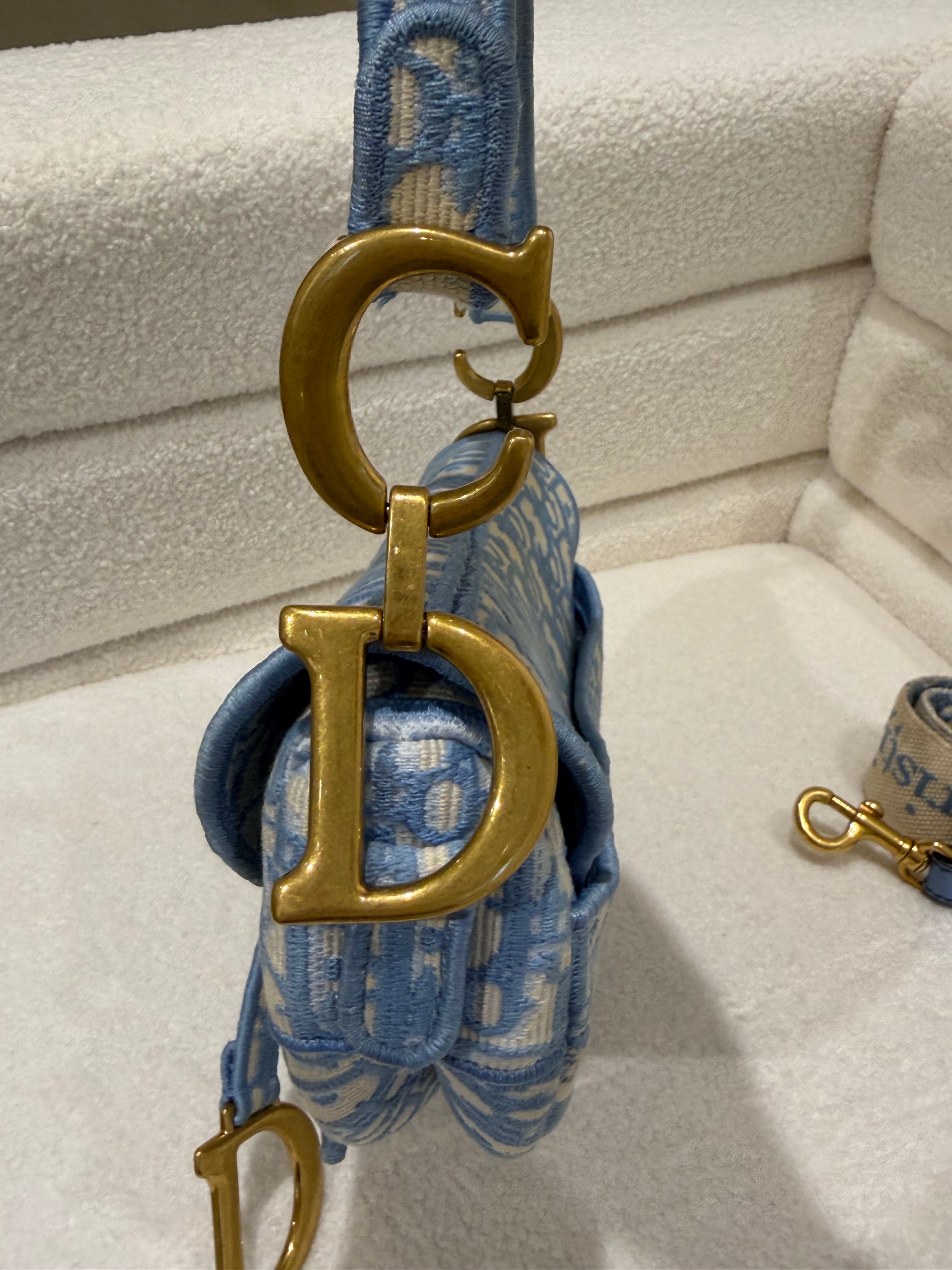 Dior Saddle Bag | Light Blue & Cream | Gold Hardware | Good condition