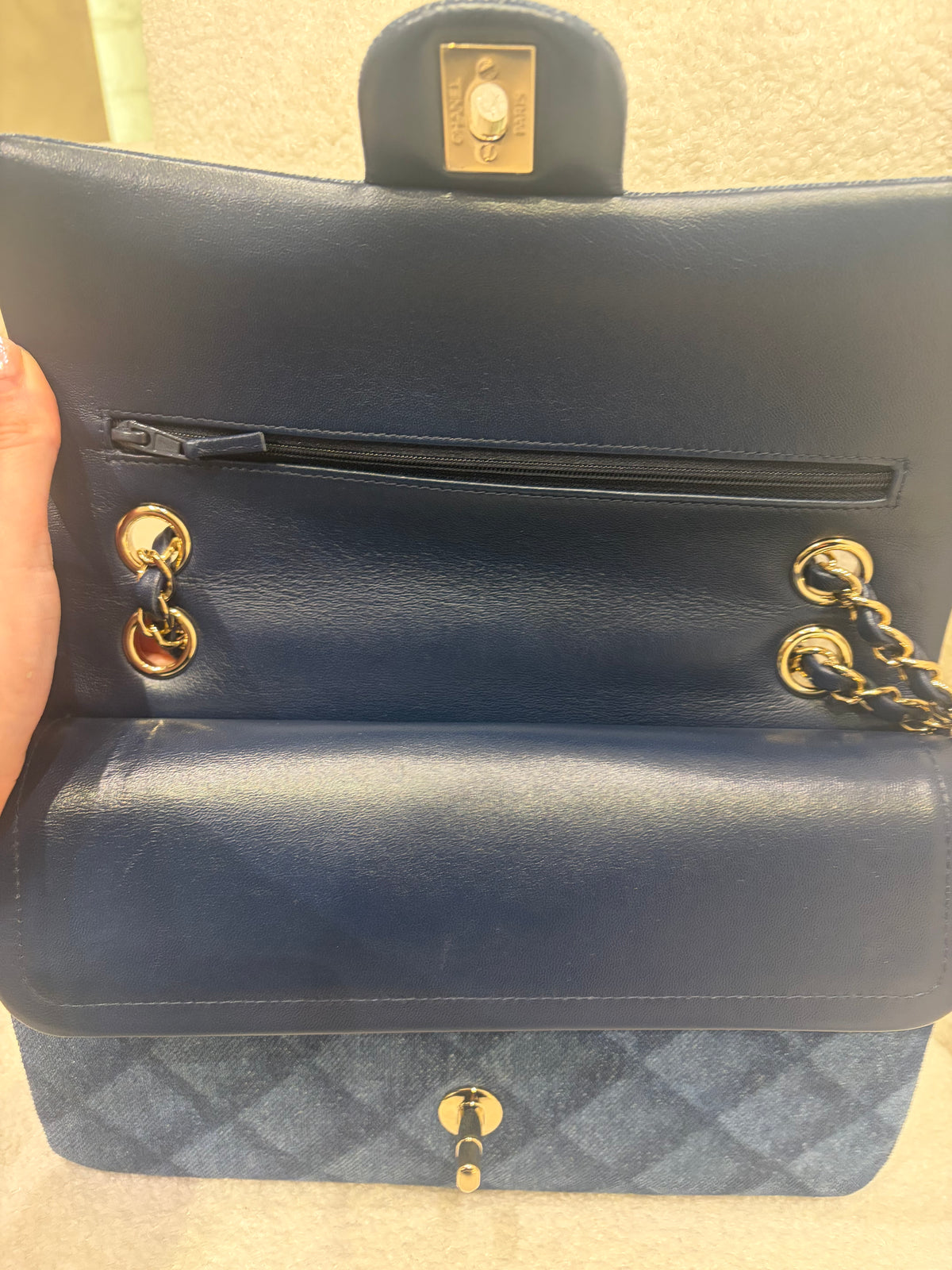 Chanel Classic Double Flap | Medium | Bleu Tromp L'oeil Denim | Champagne Gold-Tone Hardware | Unused