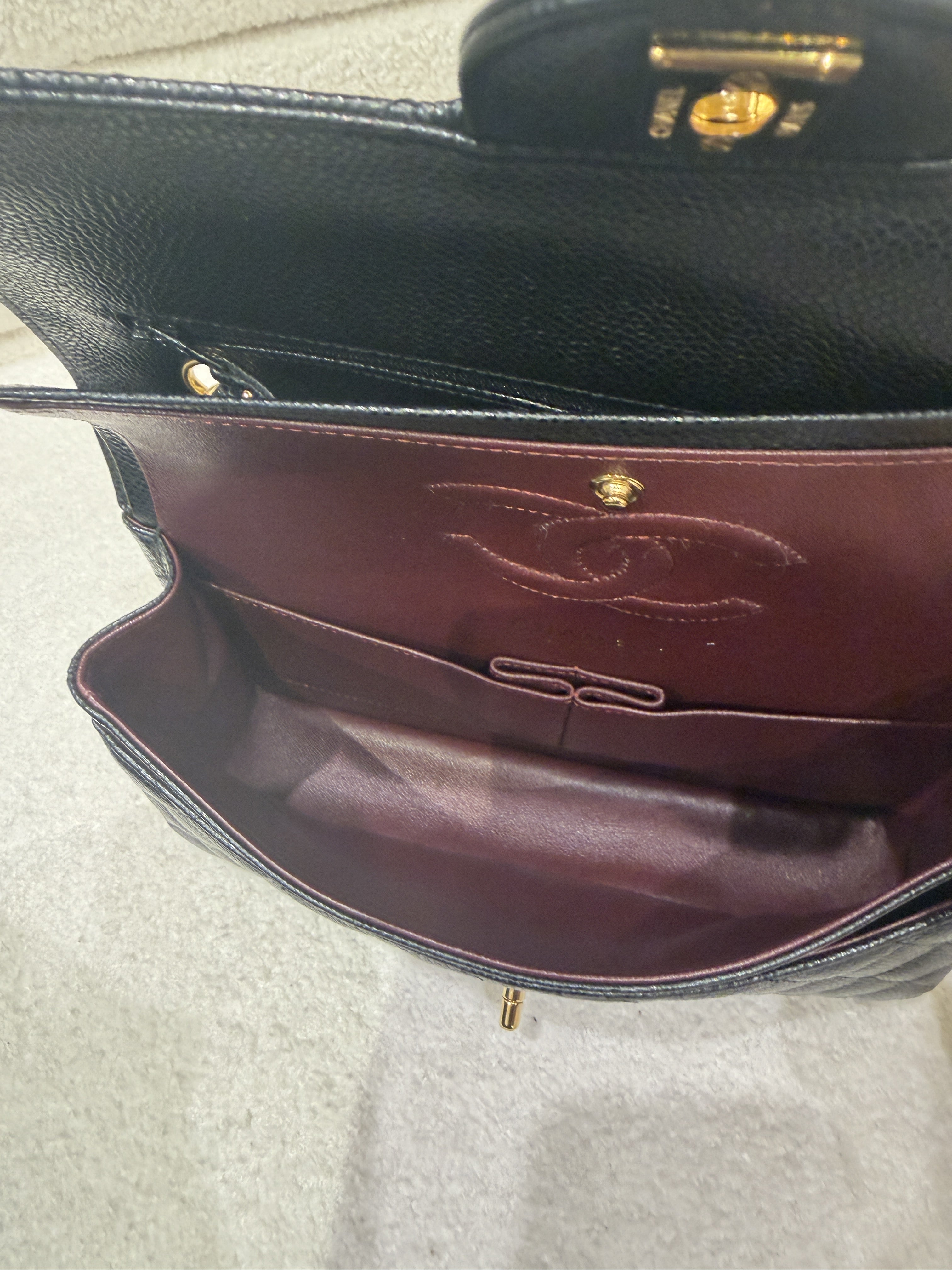 Chanel Medium Classic Flap Caviar Leather Full Set