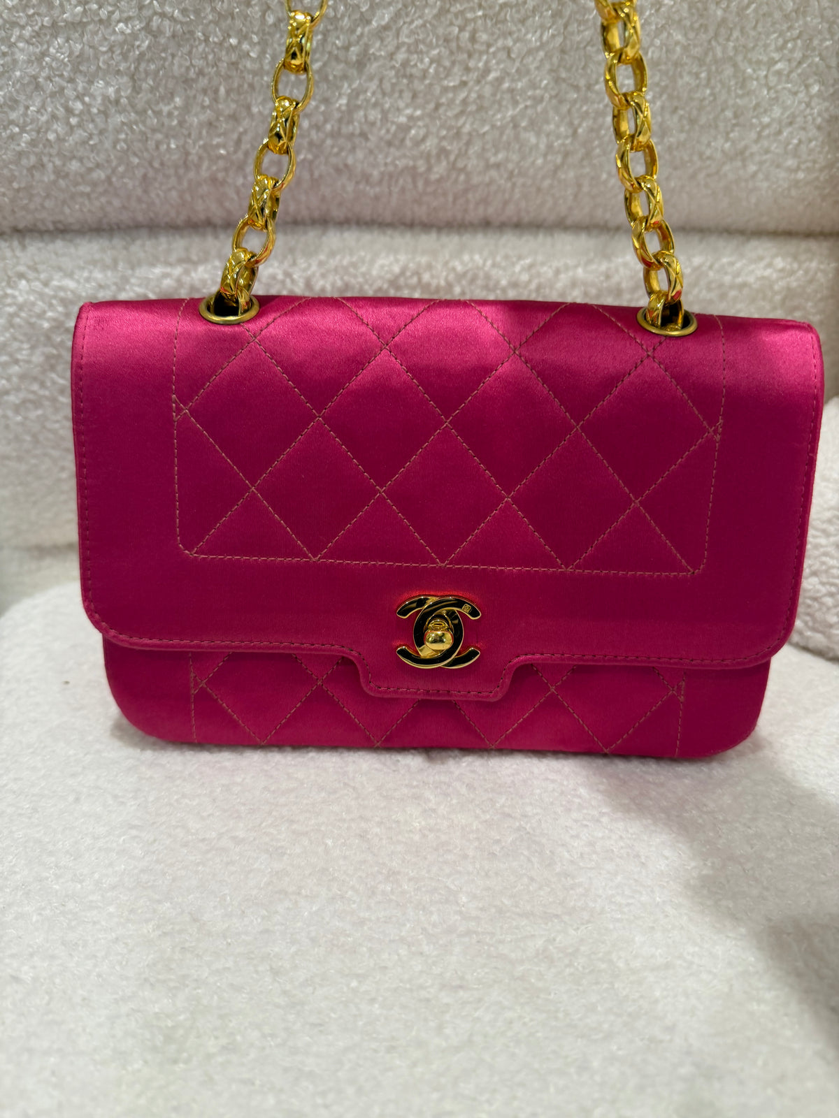Chanel Pink Satin Quilted Flap Bag Gold Hardware |