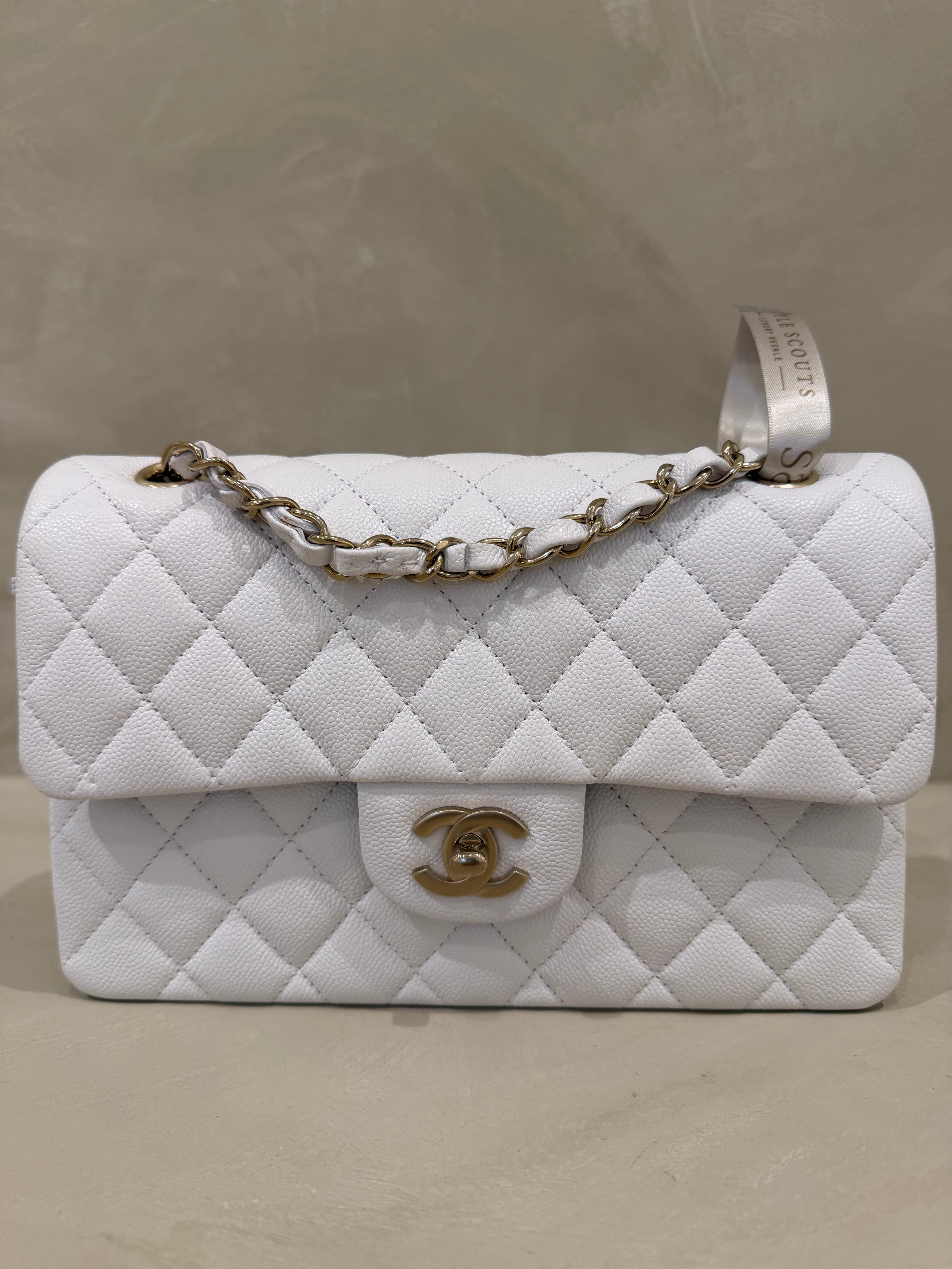 Chanel Small Caviar Classic Flap white