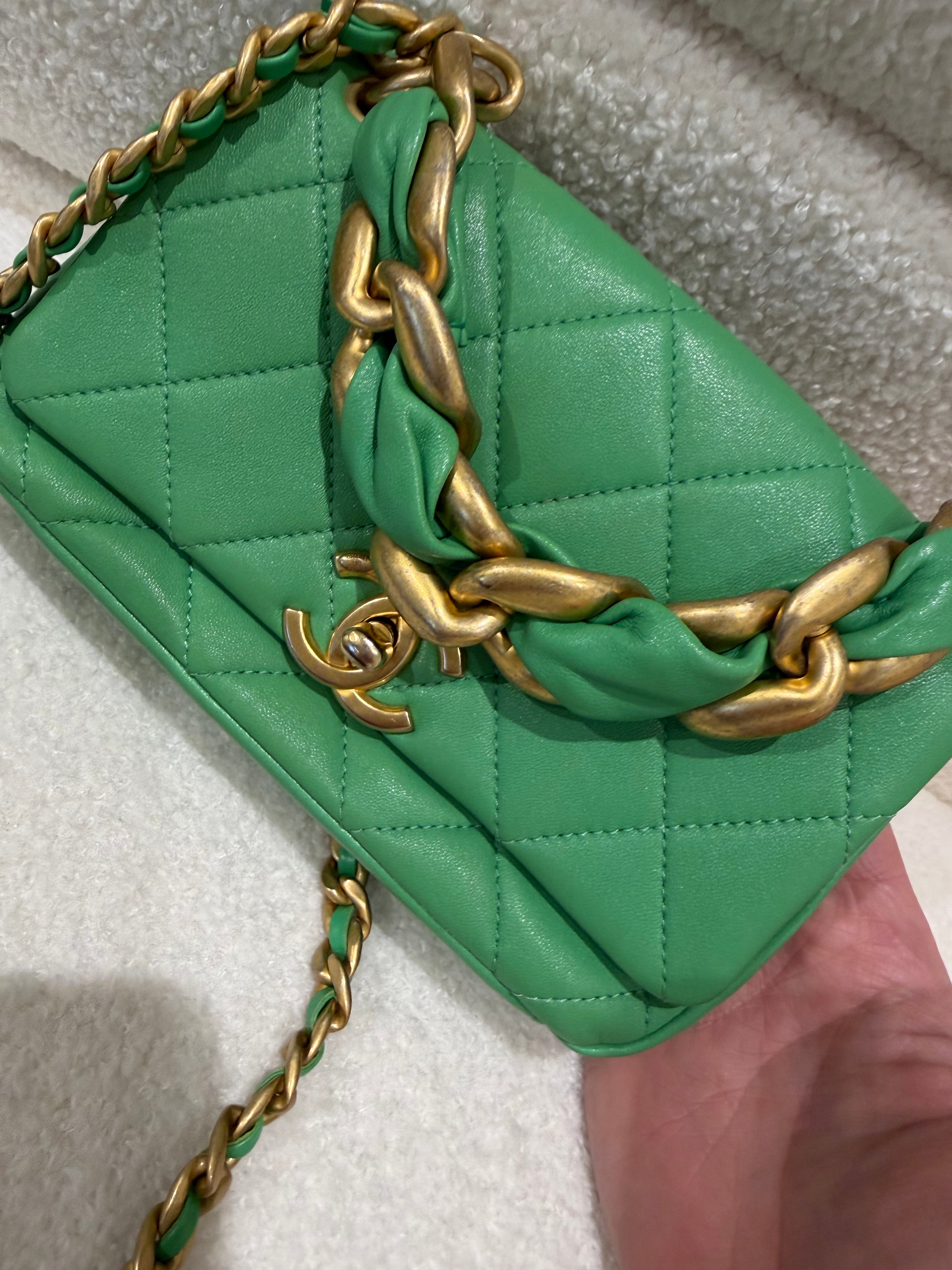 Chanel Small 'Chain Is More' Flap Bag | Green | Antique Gold Hardware
