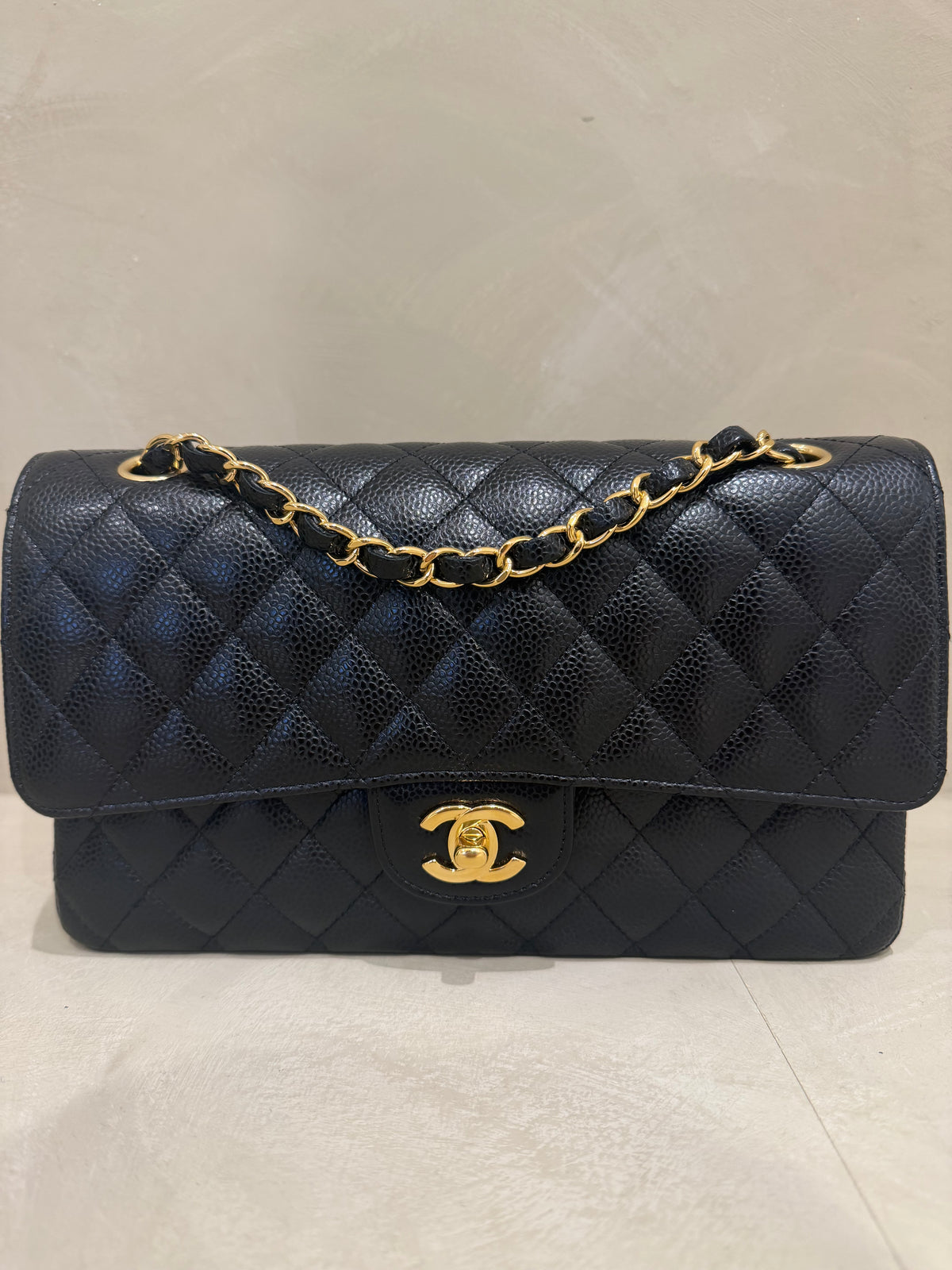 Chanel Medium Classic Flap Caviar Leather Full Set