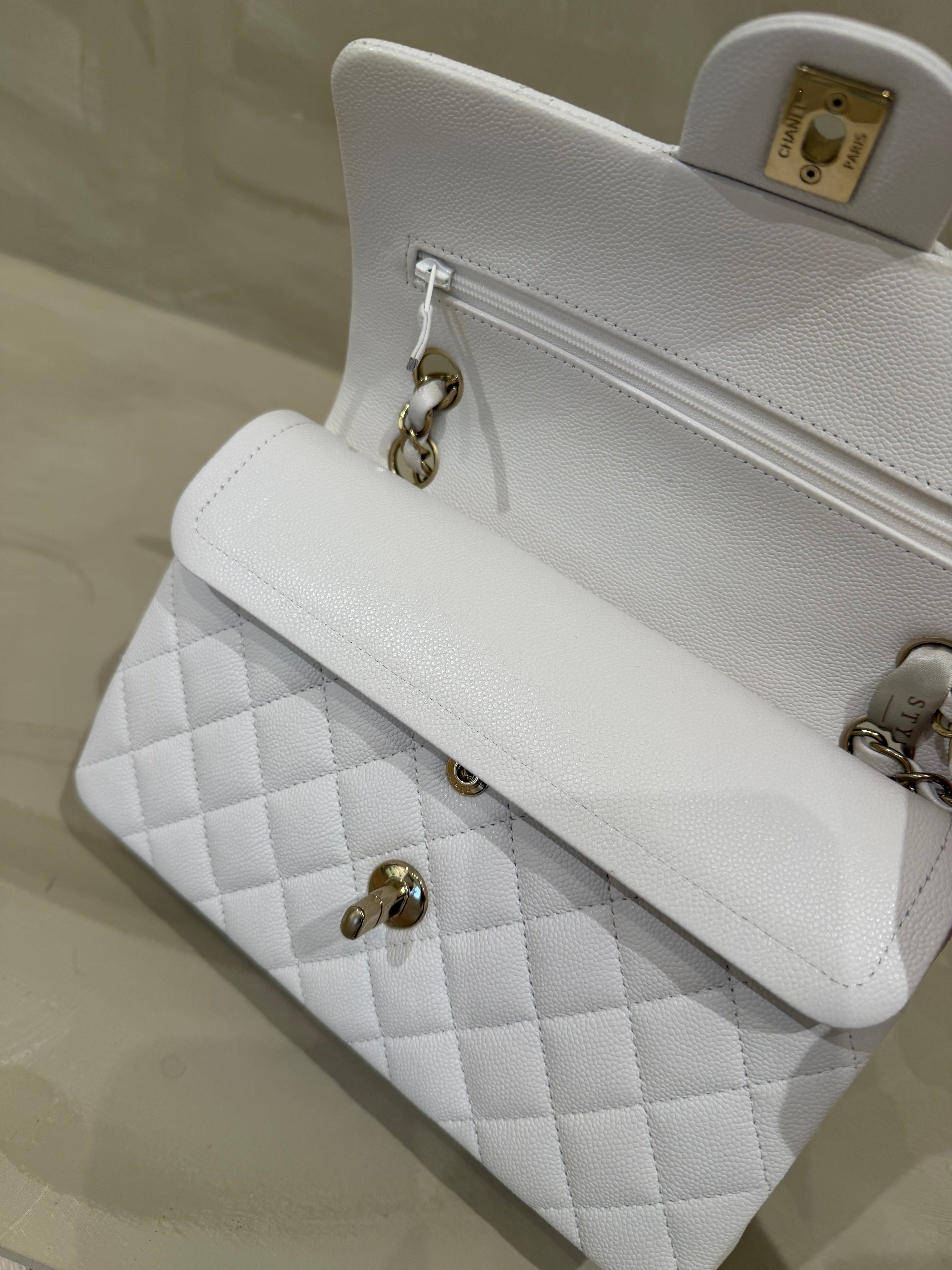 Chanel Small Caviar Classic Flap white