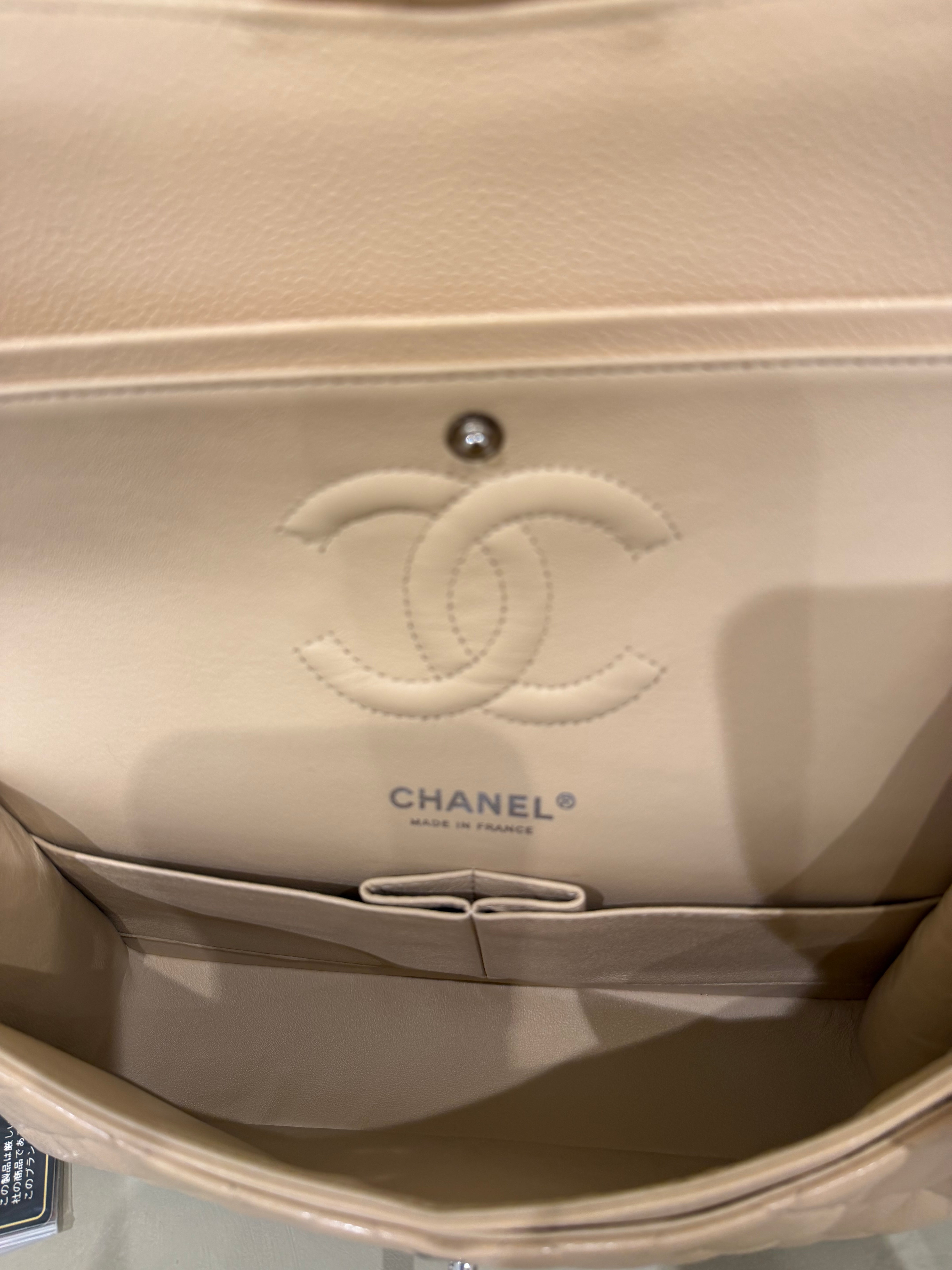 Chanel Medium Classic Flap | Beige Caviar | Silver Hardware | Excellent