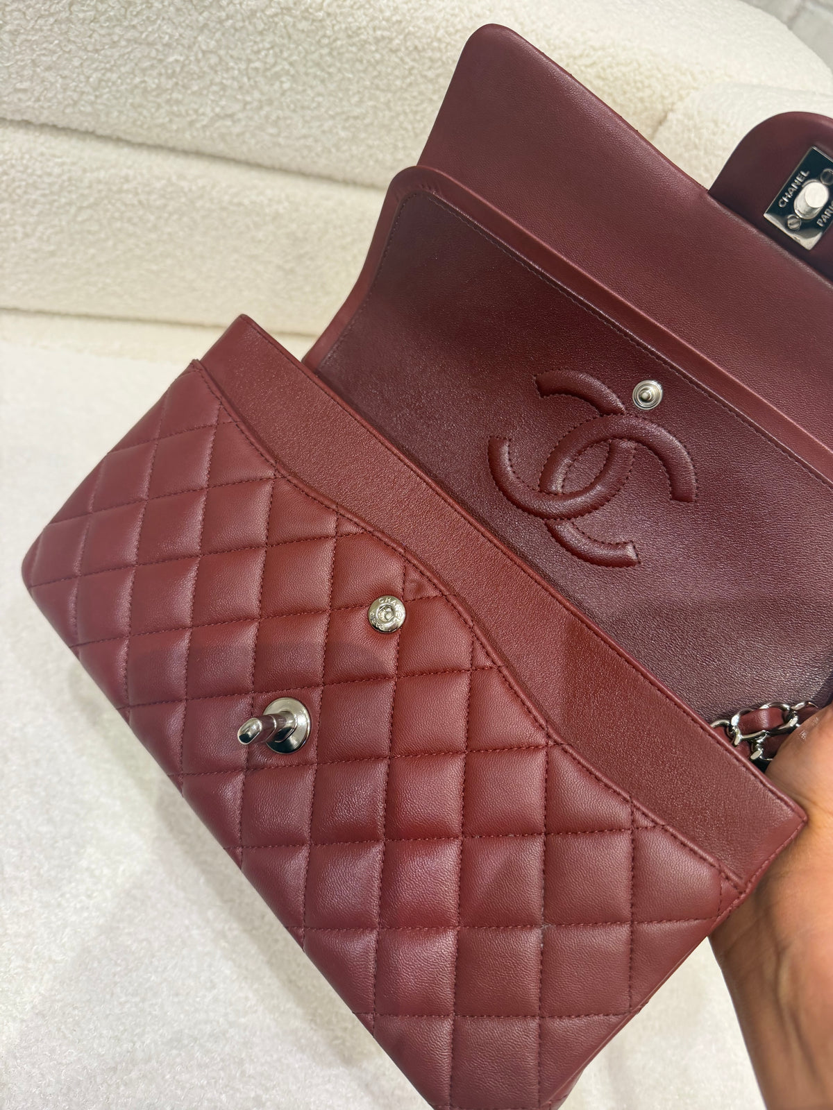 Chanel Classic Flap | Medium | Burgundy Lambskin | Silver Hardware | Excellent