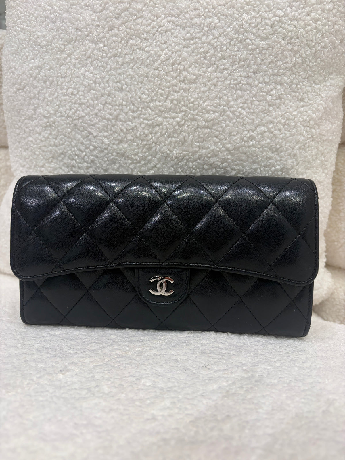 Chanel Long Wallet | Black Lambskin | Silver Hardware | Very Good