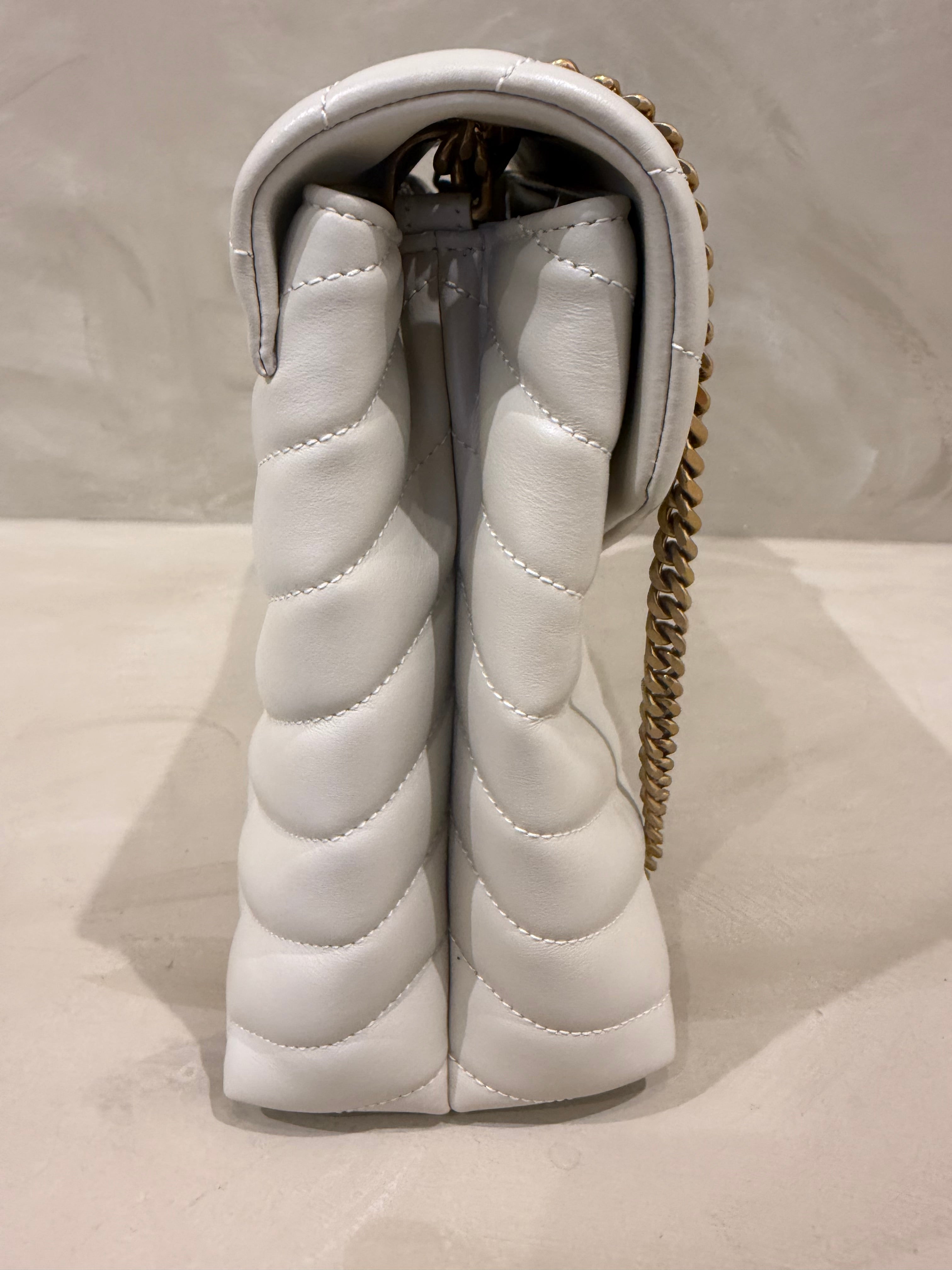 Saint Laurent Loulou Large Cream Quilted Leather Shoulder Bag with Gold Hardware