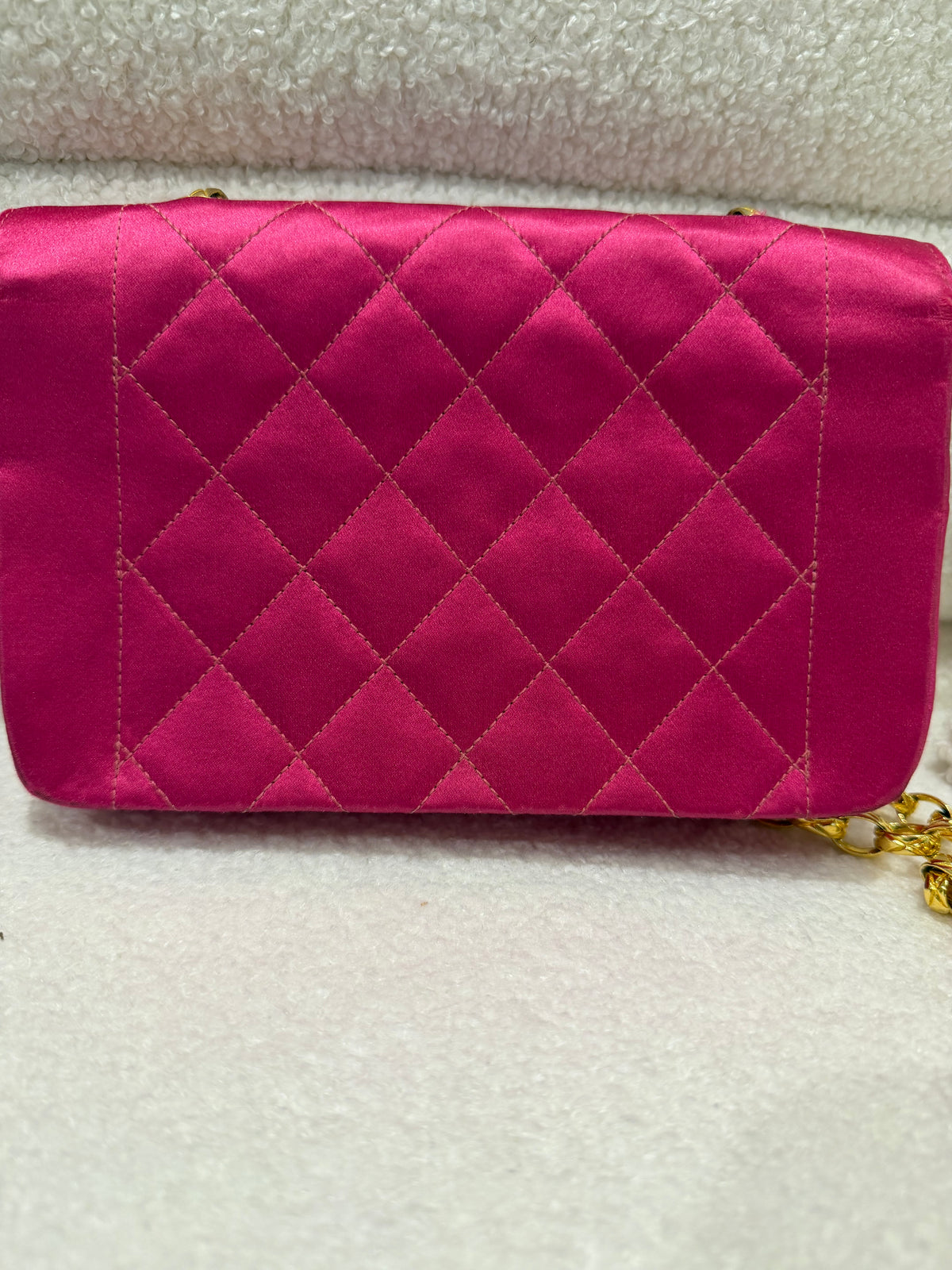 Chanel Pink Satin Quilted Flap Bag Gold Hardware |