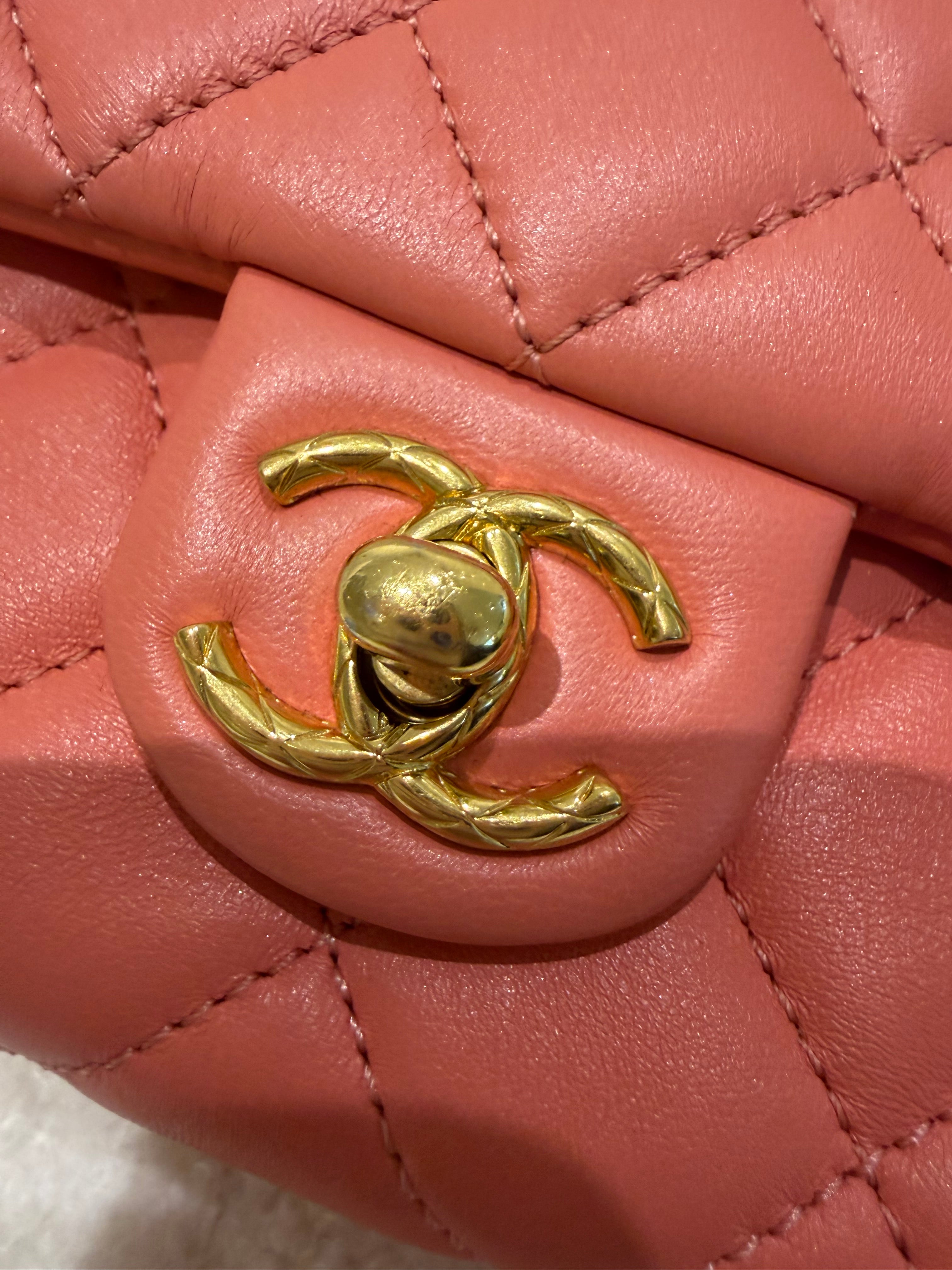 Chanel Mini Top Handle / Crossbody Bag Coral Pink