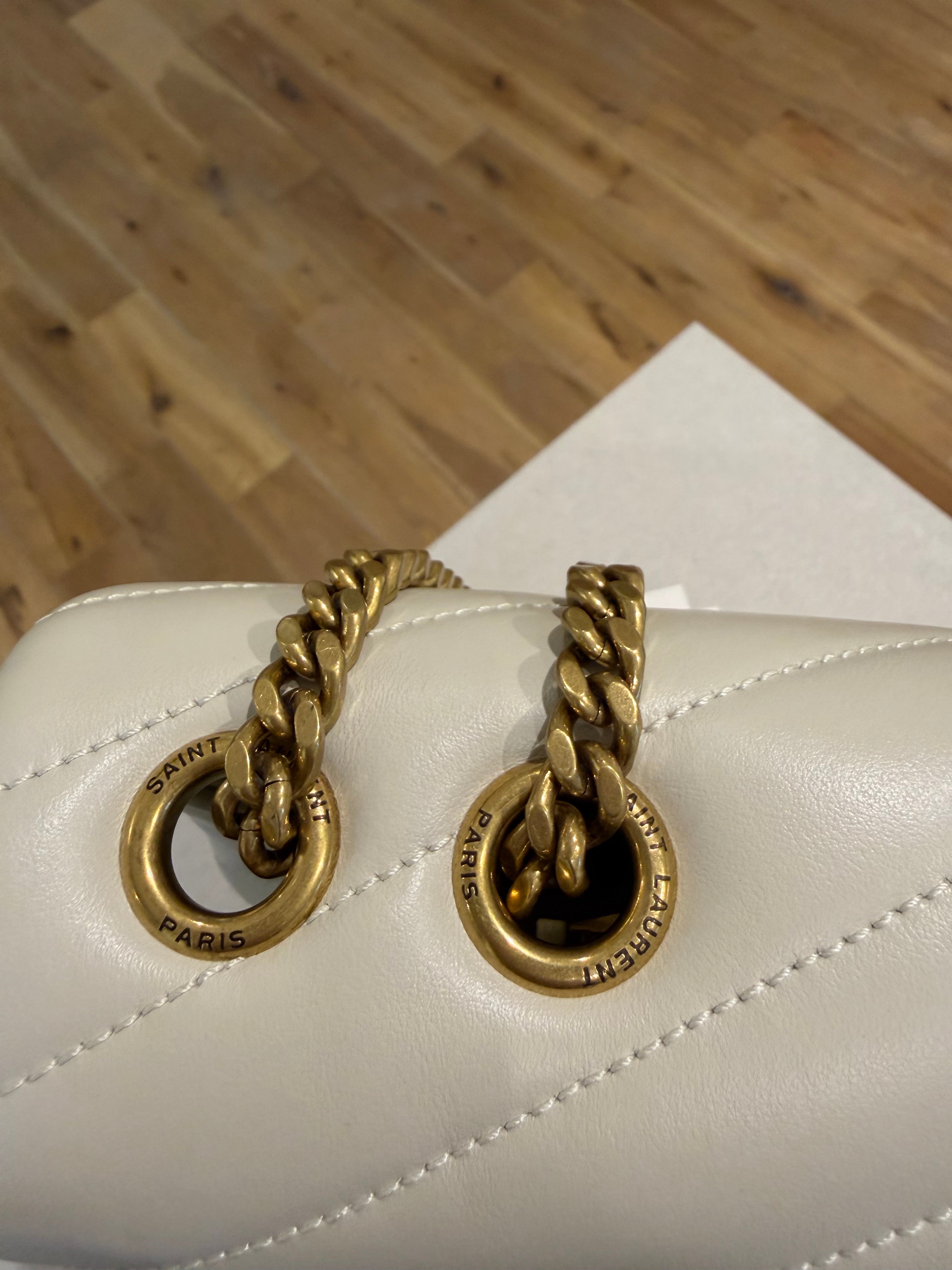 Saint Laurent Loulou Large Cream Quilted Leather Shoulder Bag with Gold Hardware