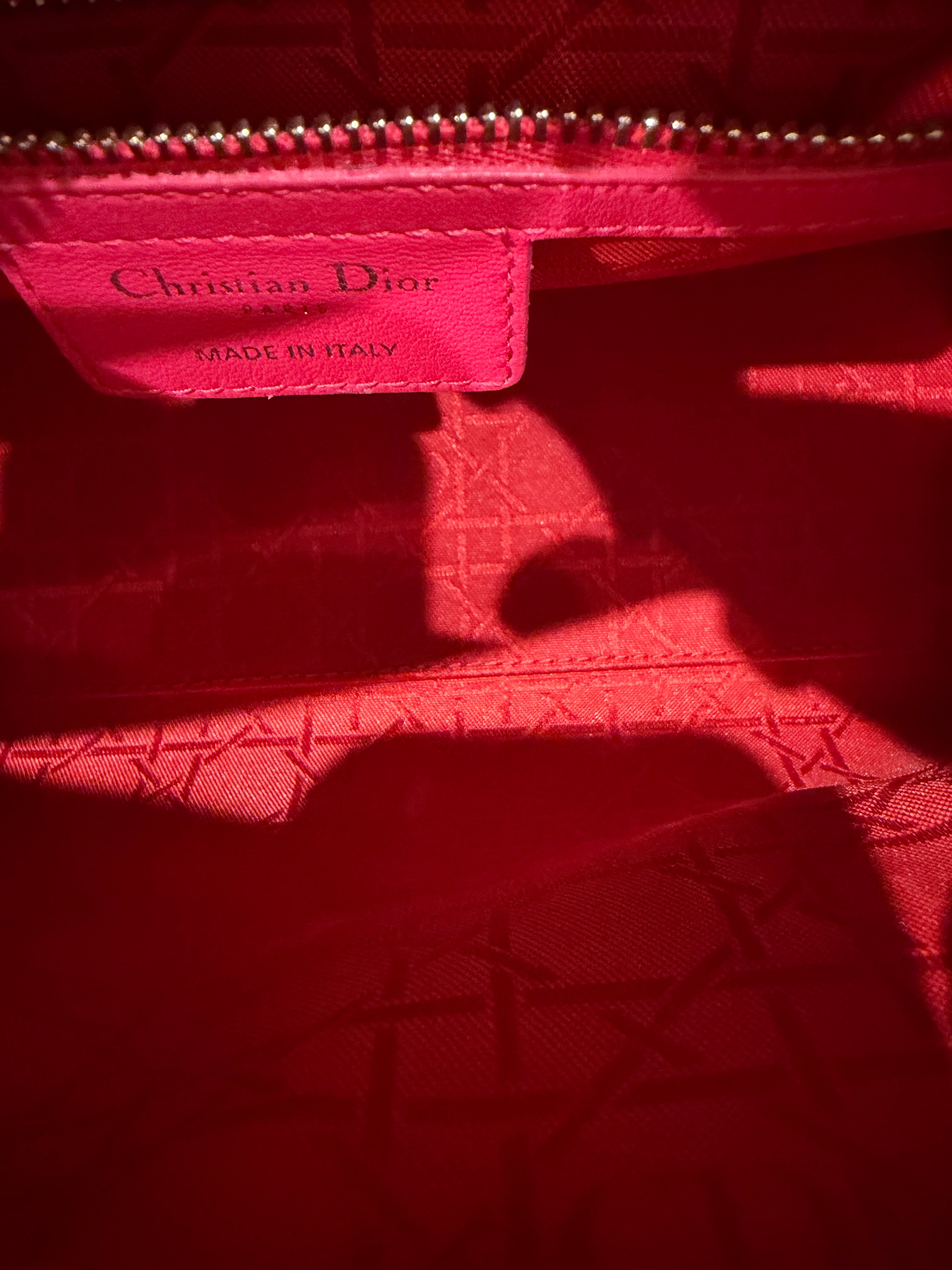 Dior Lady Dior | Medium | Fuchsia Pink Lambskin | Silver Hardware | Excellent