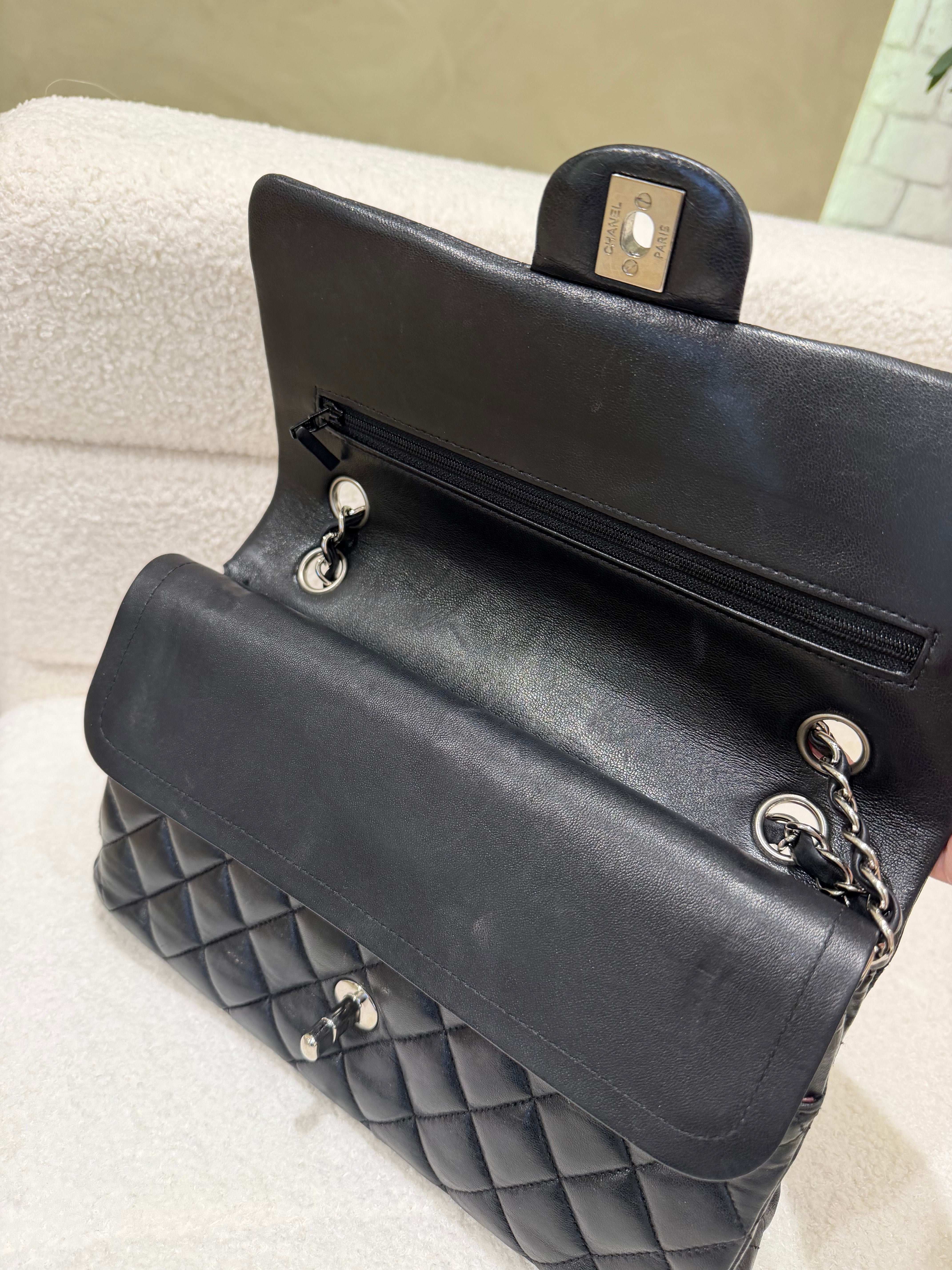 Chanel Lambskin Double Flap Bag – Silver Hardware-Good condition