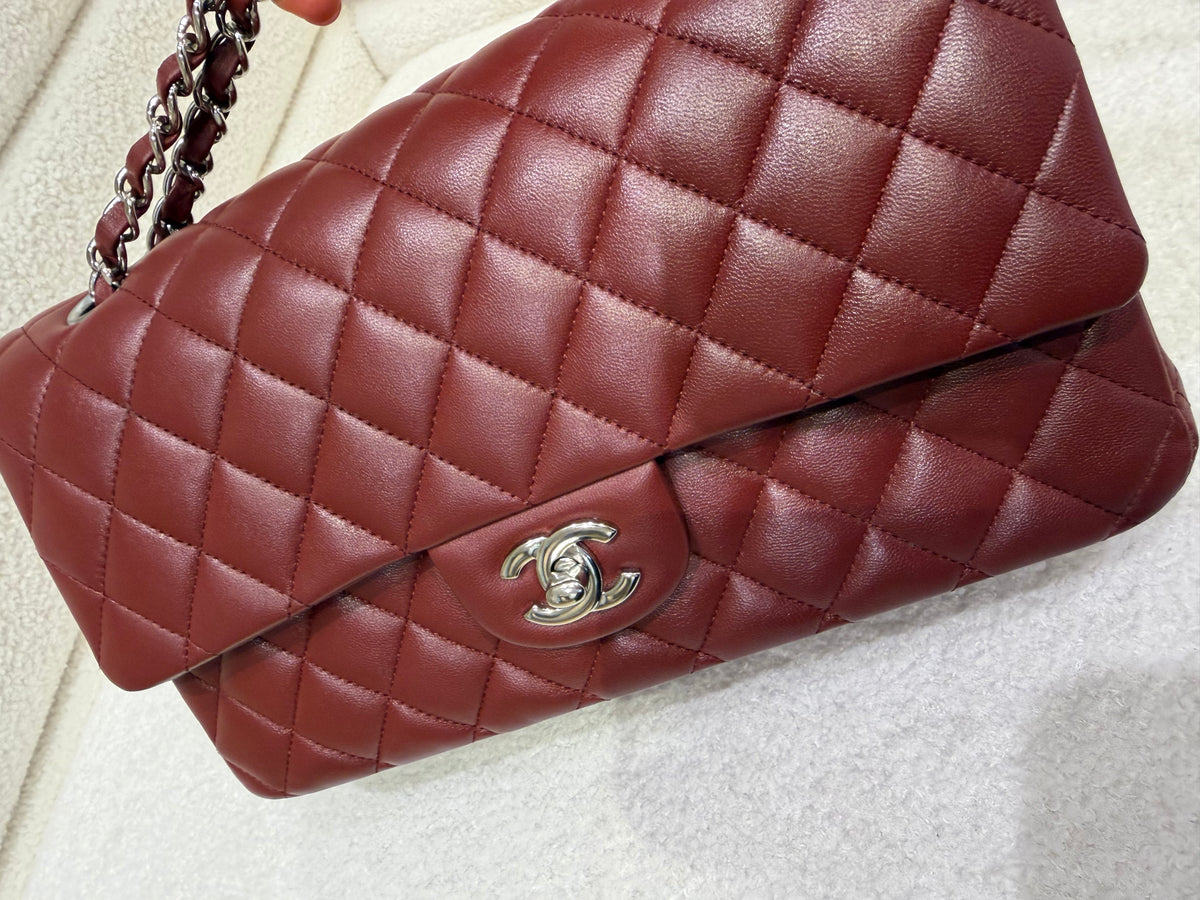 Chanel Classic Flap | Medium | Burgundy Lambskin | Silver Hardware | Excellent