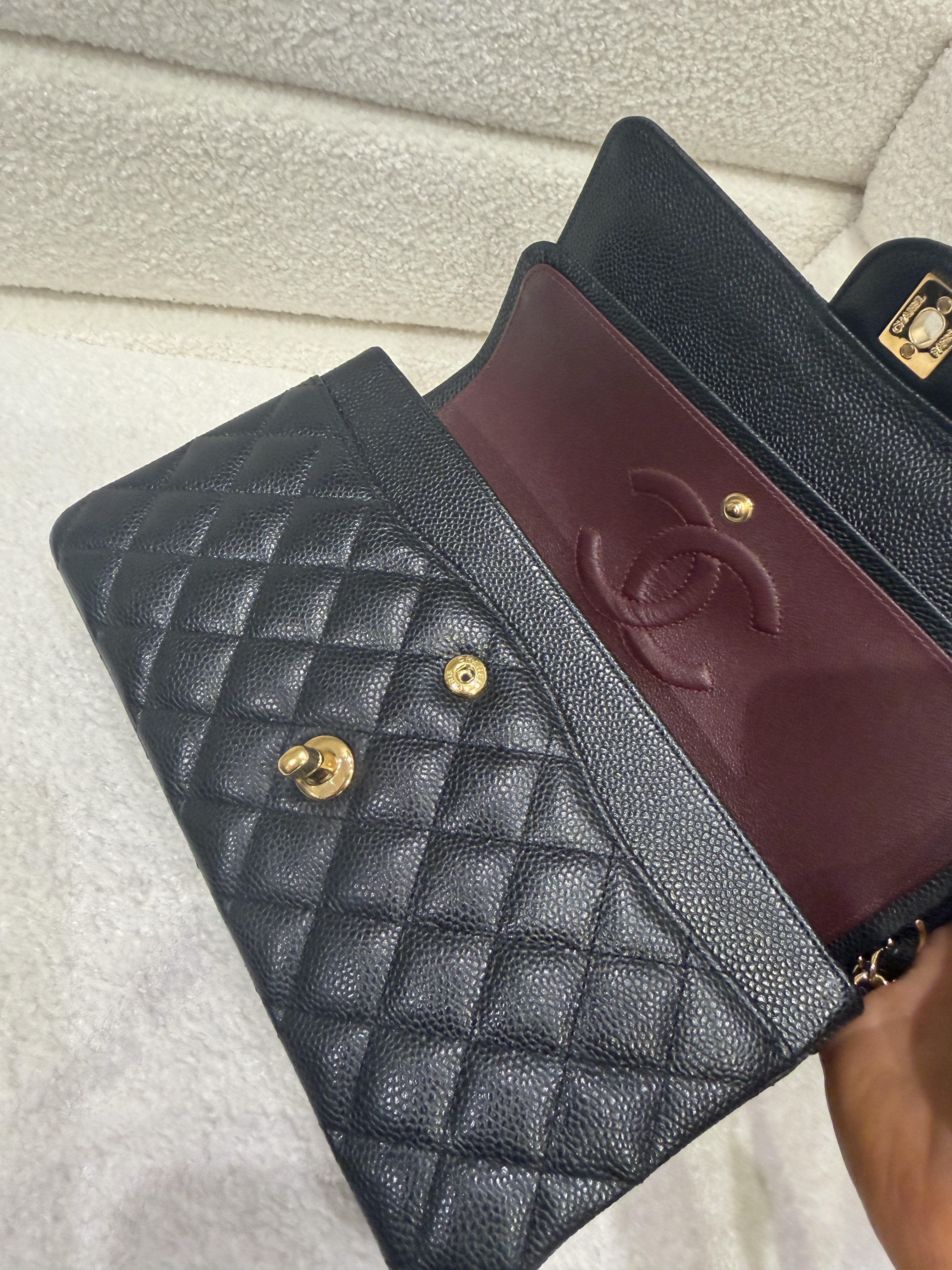 Chanel Medium Classic Flap Caviar Leather Full Set