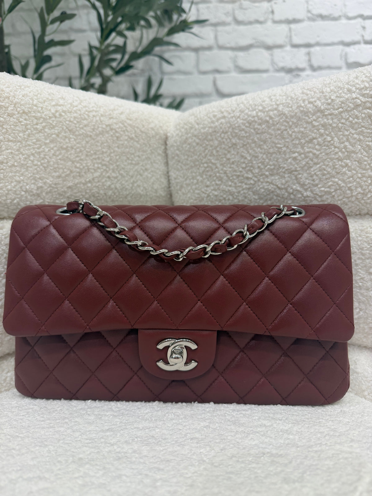 Chanel Classic Flap | Medium | Burgundy Lambskin | Silver Hardware | Excellent