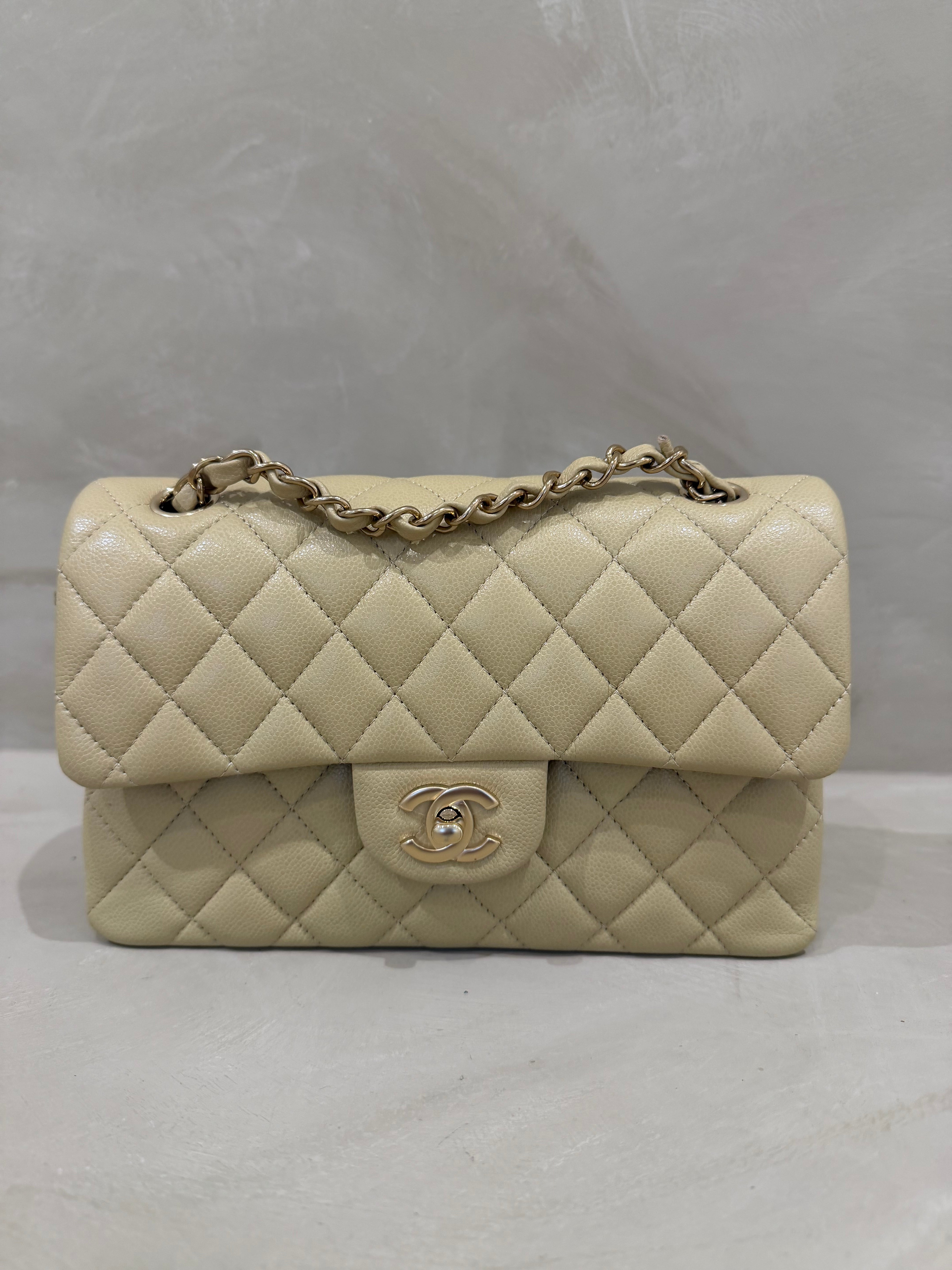 Chanel Small Classic Flap | Yellow/Green Caviar | Champagne Gold Hardware | Microchip | Pristine