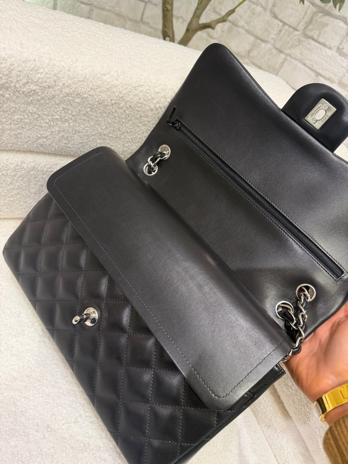 Chanel Classic Flap | Jumbo | Black Lambskin | Silver Hardware | Excellent