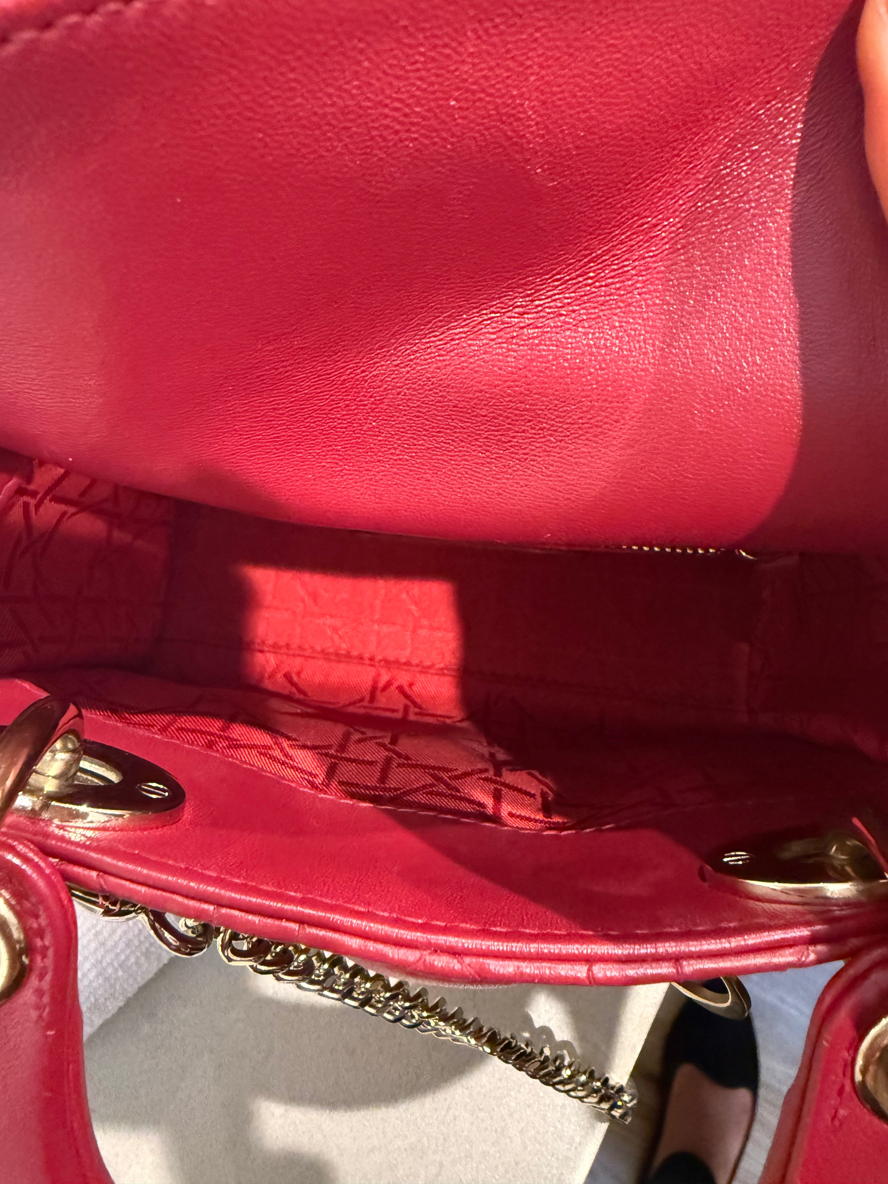 Dior Lady Dior Mini | Deep Red Lambskin | Gold Hardware | Very Good