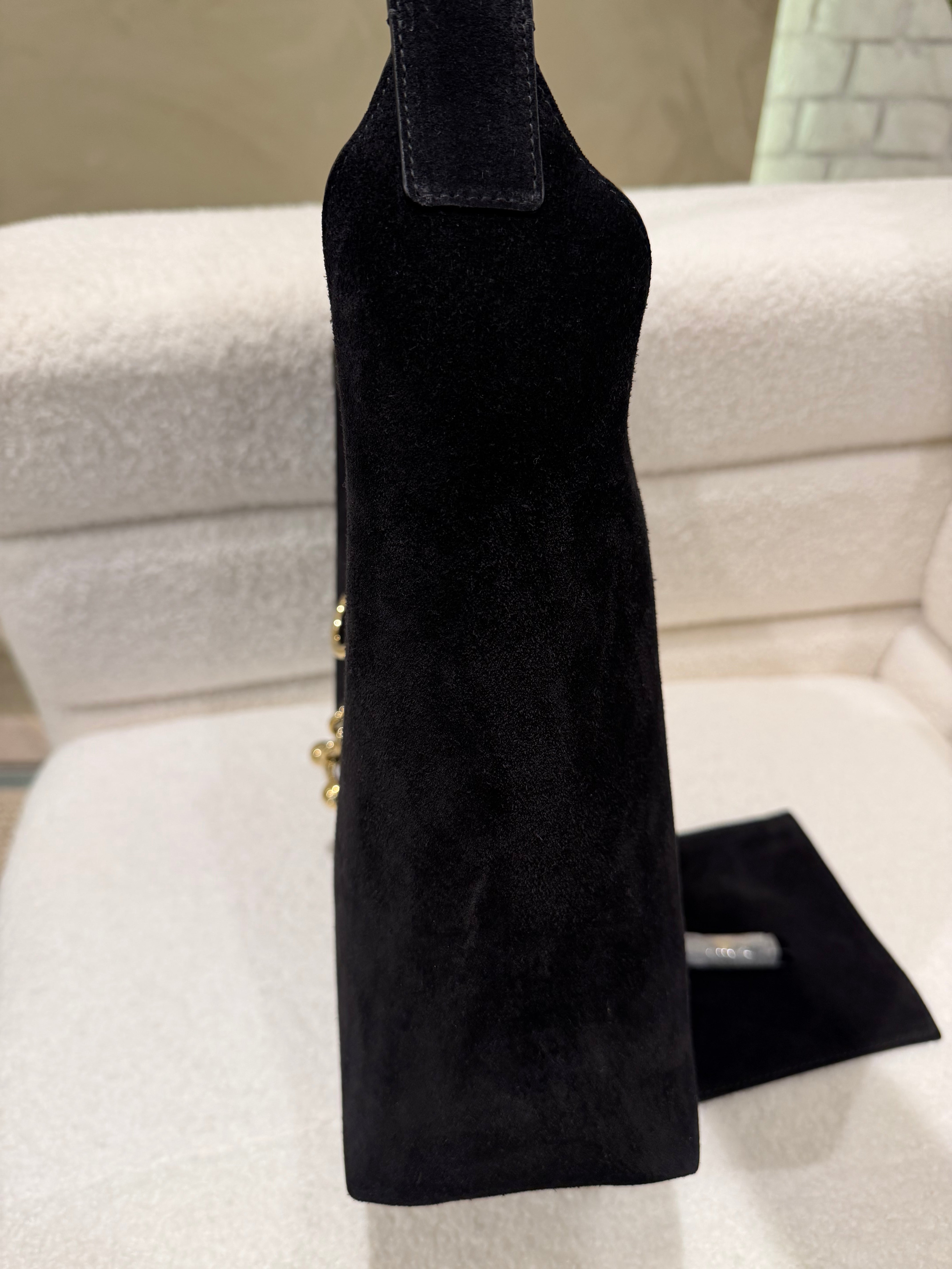 Strathberry Kite Black Suede Tote / Hobo Shoulder Bag with Gold Hardware