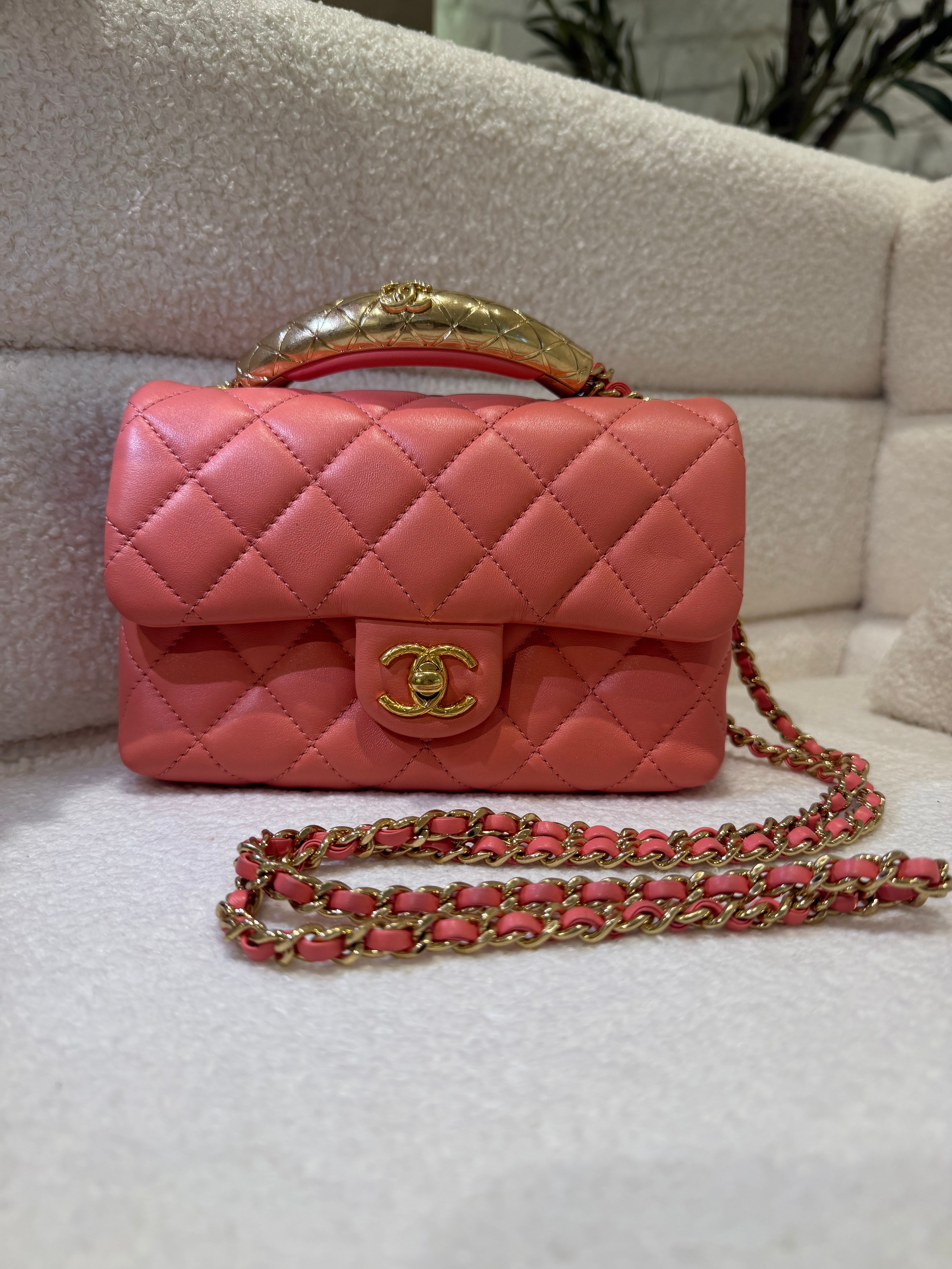 Chanel Mini Top Handle / Crossbody Bag Coral Pink