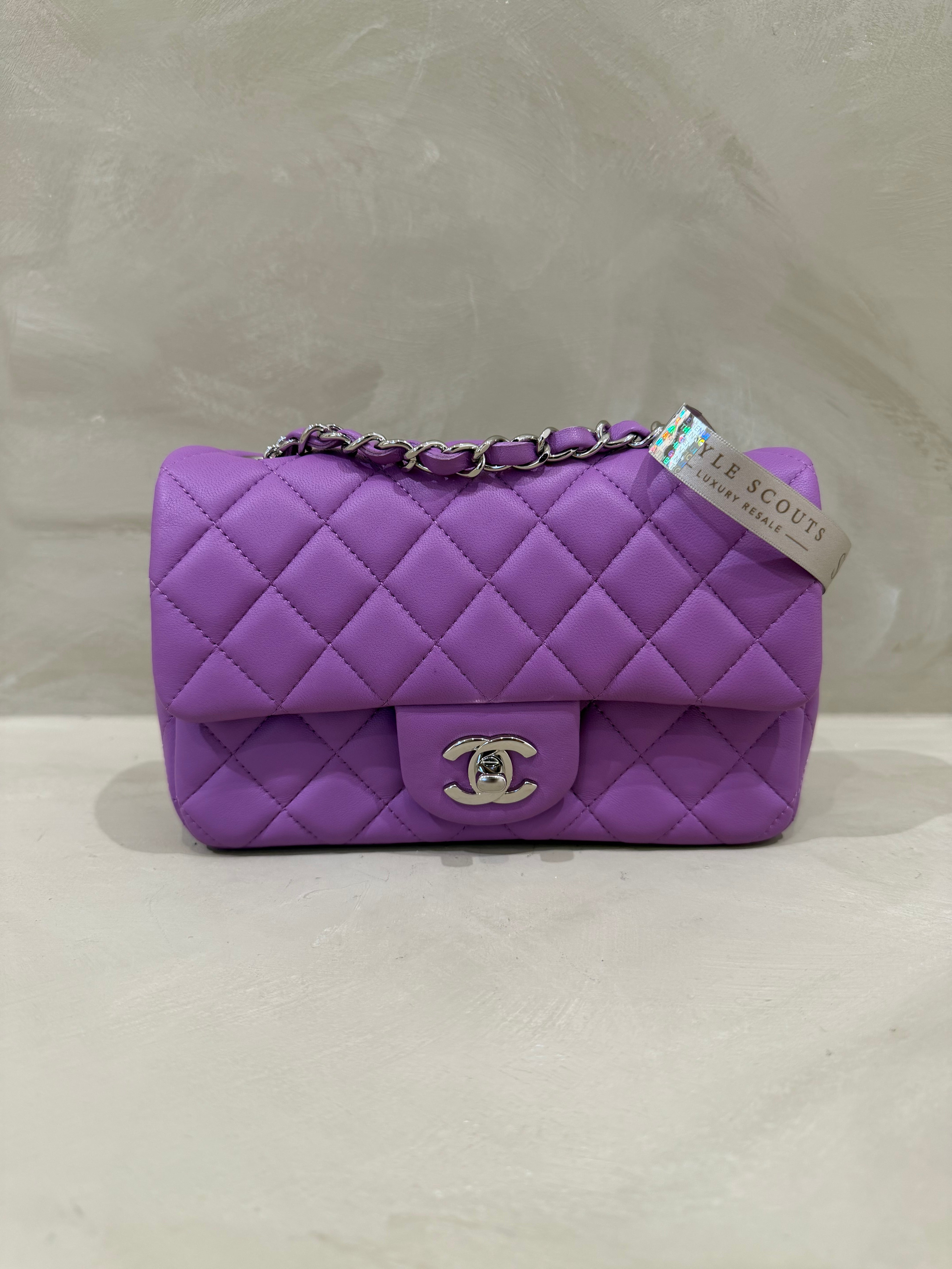Chanel Mini Rectangle Purple bag with silver hardware in excellent condition