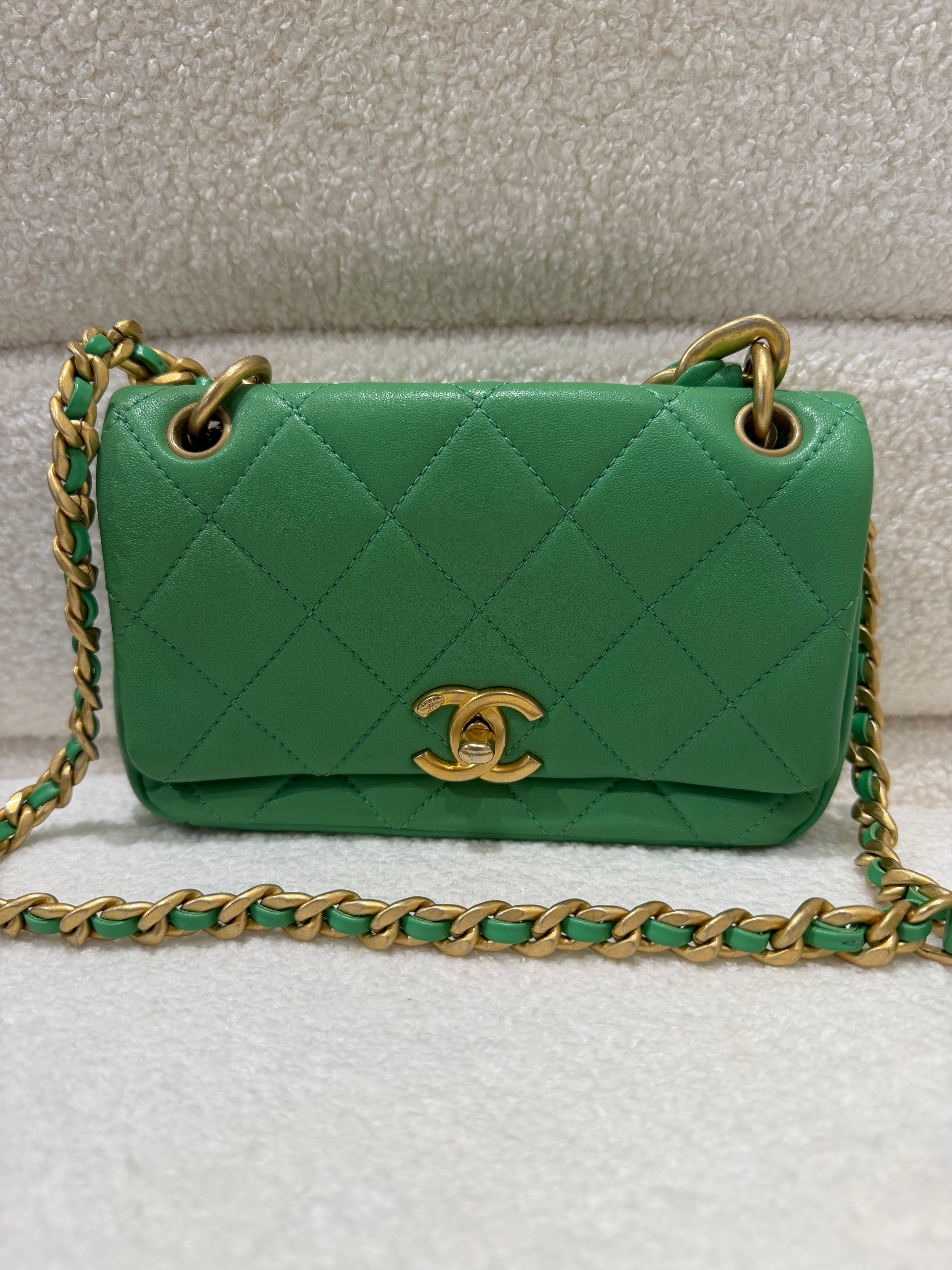 Chanel Small 'Chain Is More' Flap Bag | Green | Antique Gold Hardware