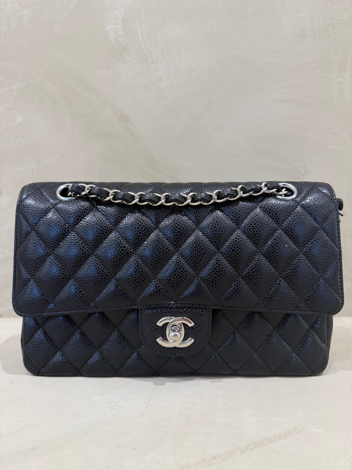 Chanel Medium Classic Flap Black Caviar Silver Hardware | Series 28