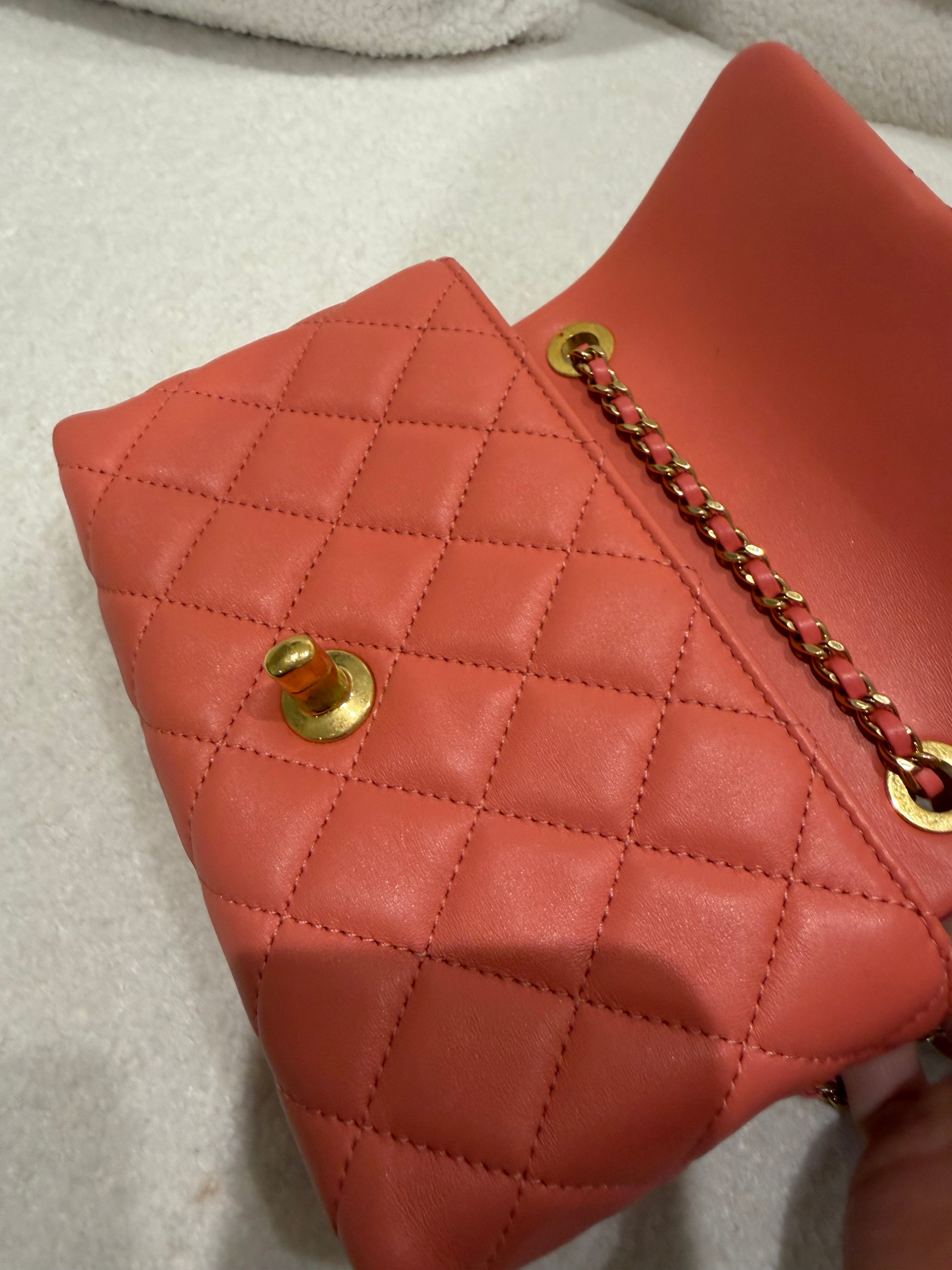 Chanel Mini Top Handle / Crossbody Bag Coral Pink