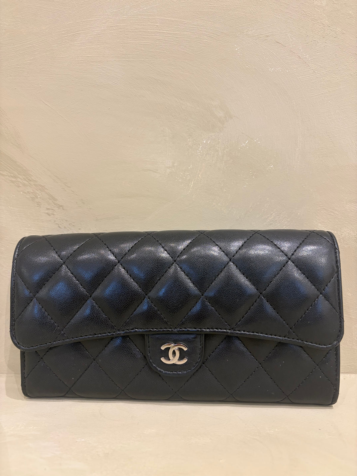 Chanel Long Wallet | Black Lambskin | Silver Hardware | Very Good