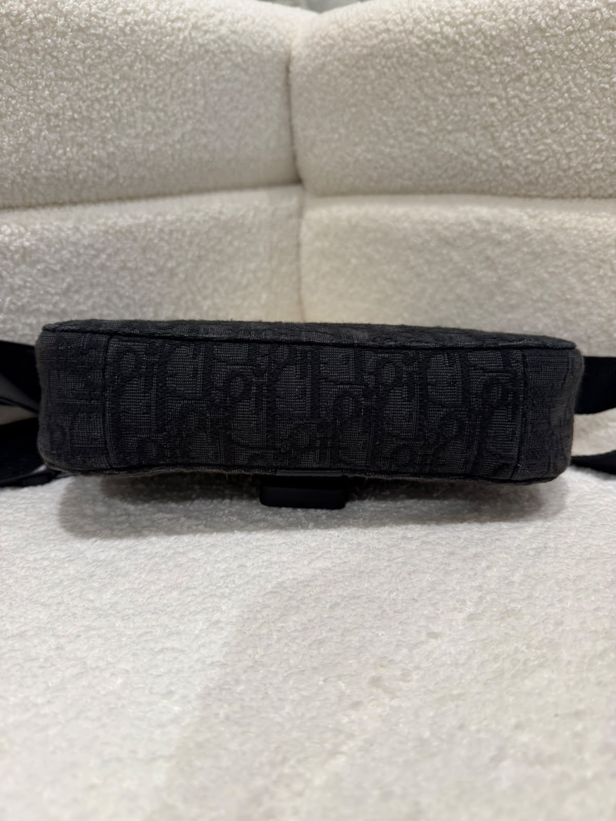 Dior Oblique Jacquard Grained Calfskin Saddle Pouch With Strap | Black | Good Condition