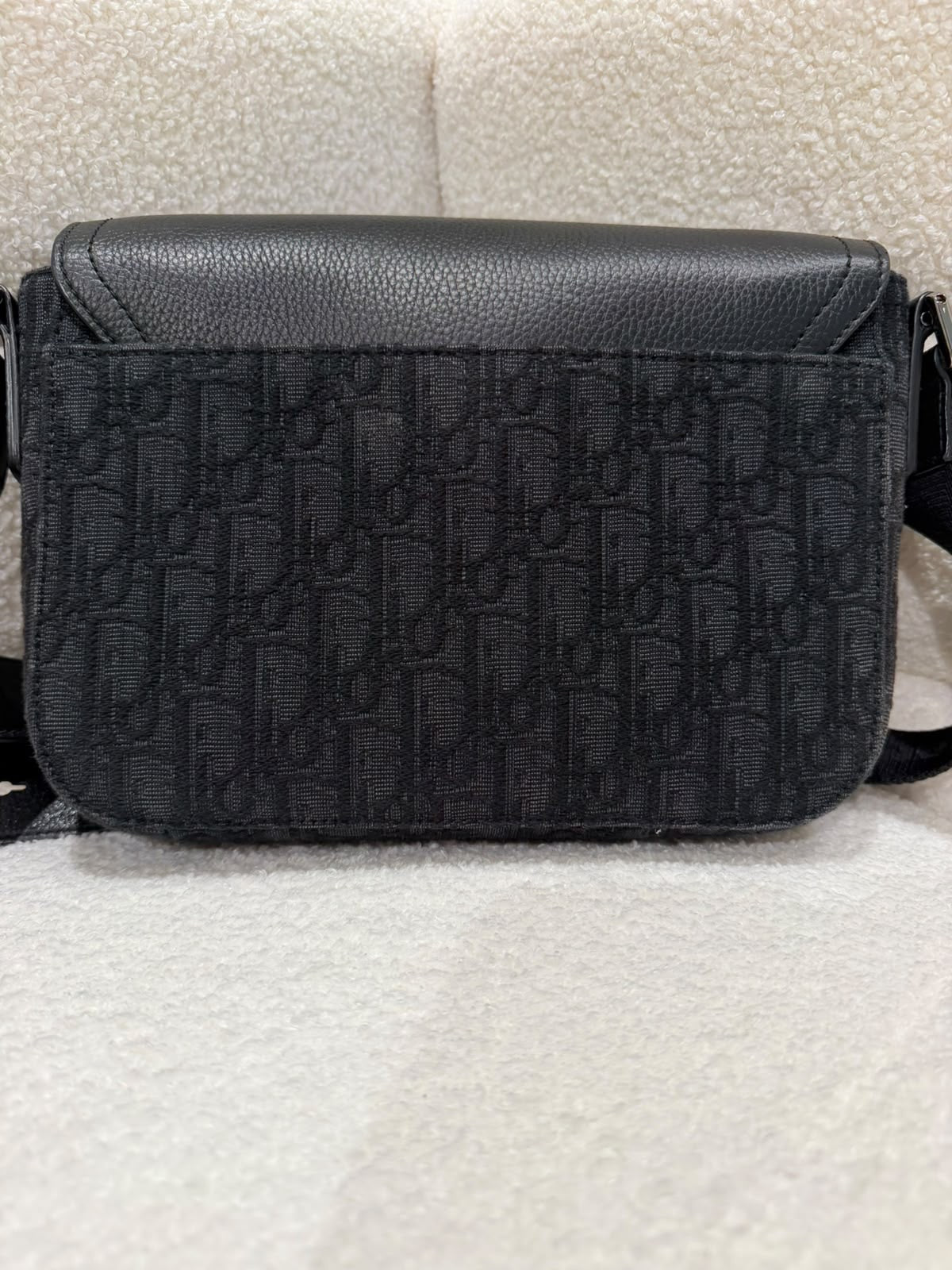 Dior Oblique Jacquard Grained Calfskin Saddle Pouch With Strap | Black | Good Condition