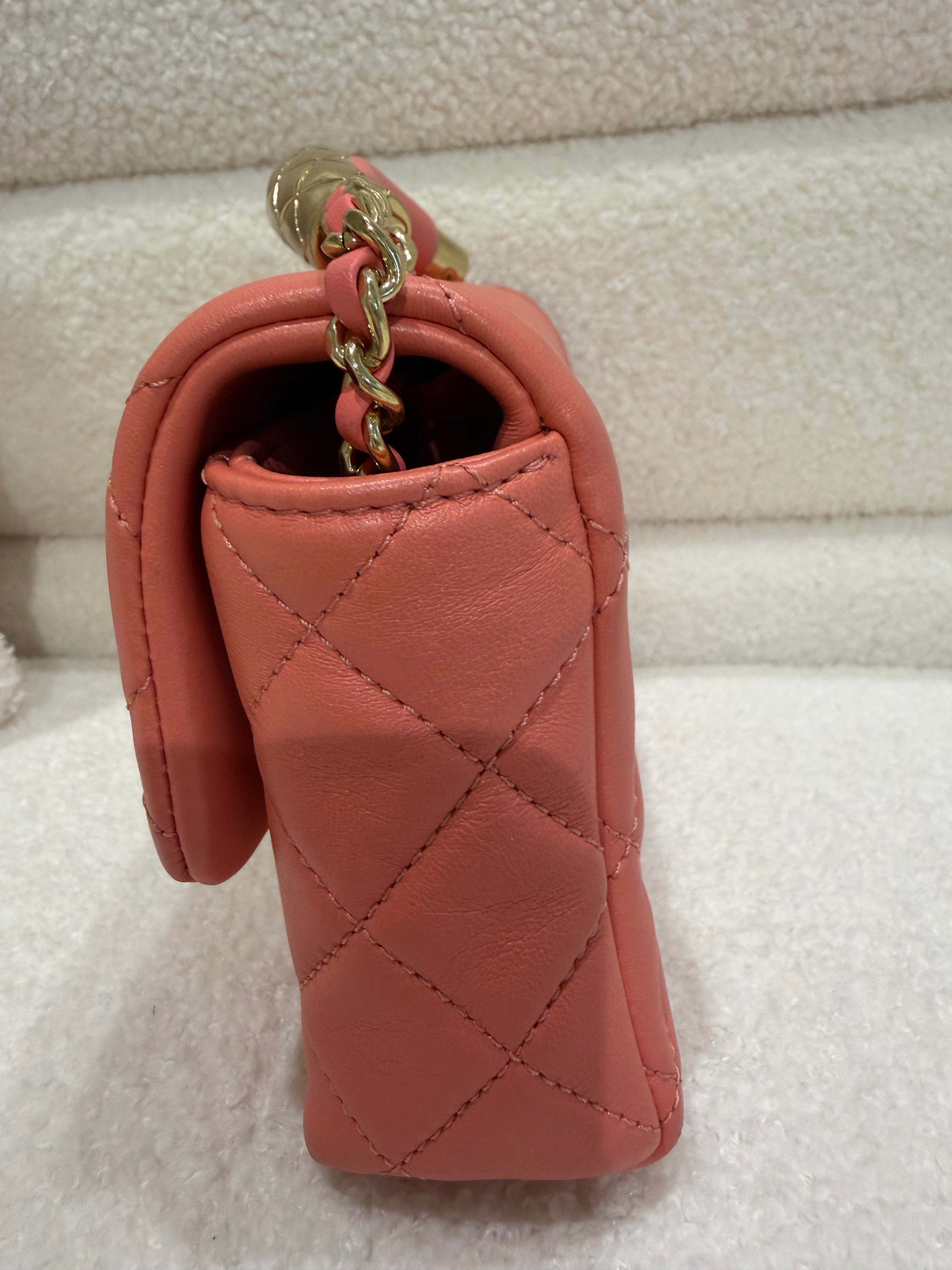 Chanel Mini Top Handle / Crossbody Bag Coral Pink