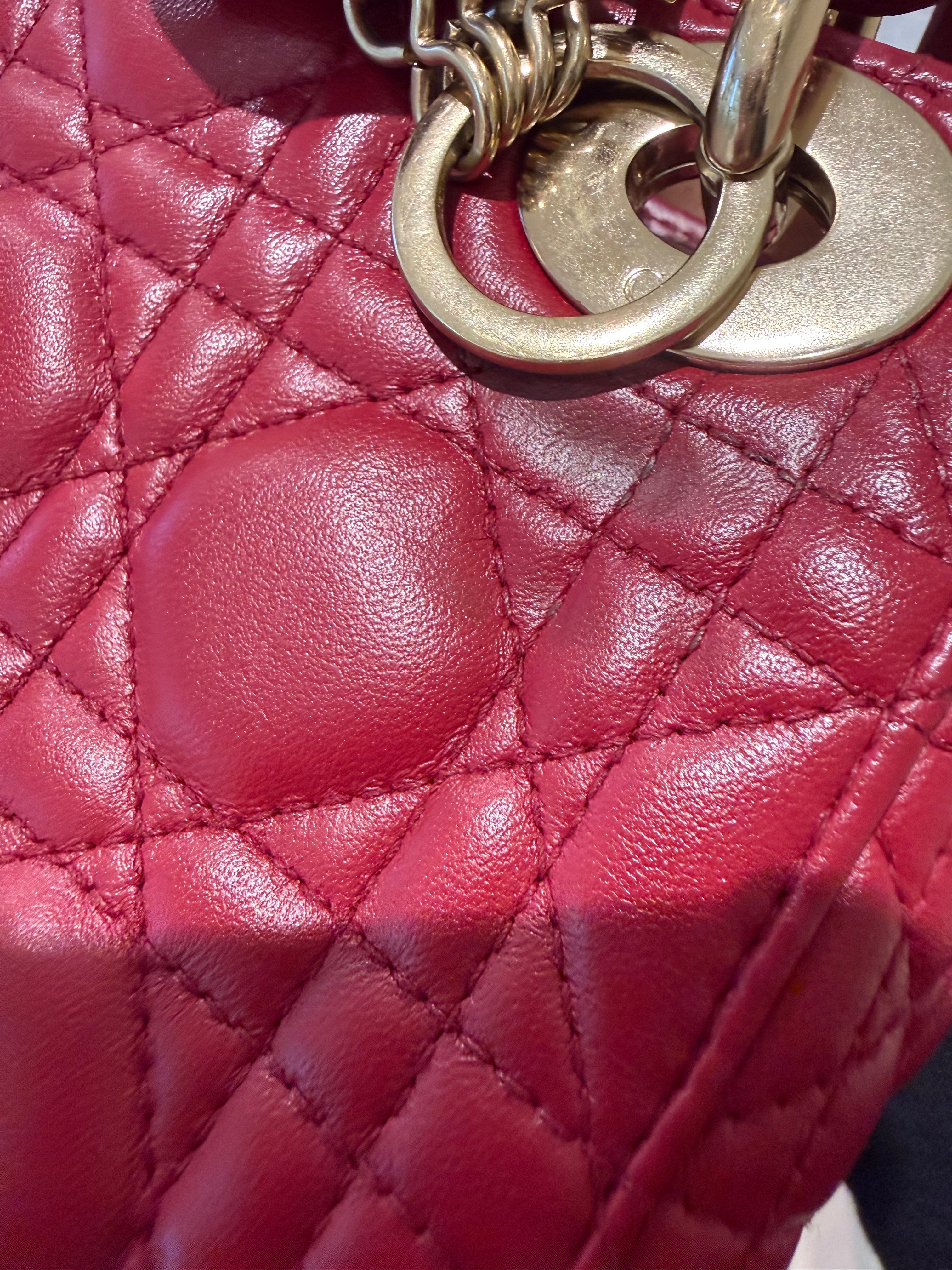 Dior Lady Dior Mini | Deep Red Lambskin | Gold Hardware | Very Good