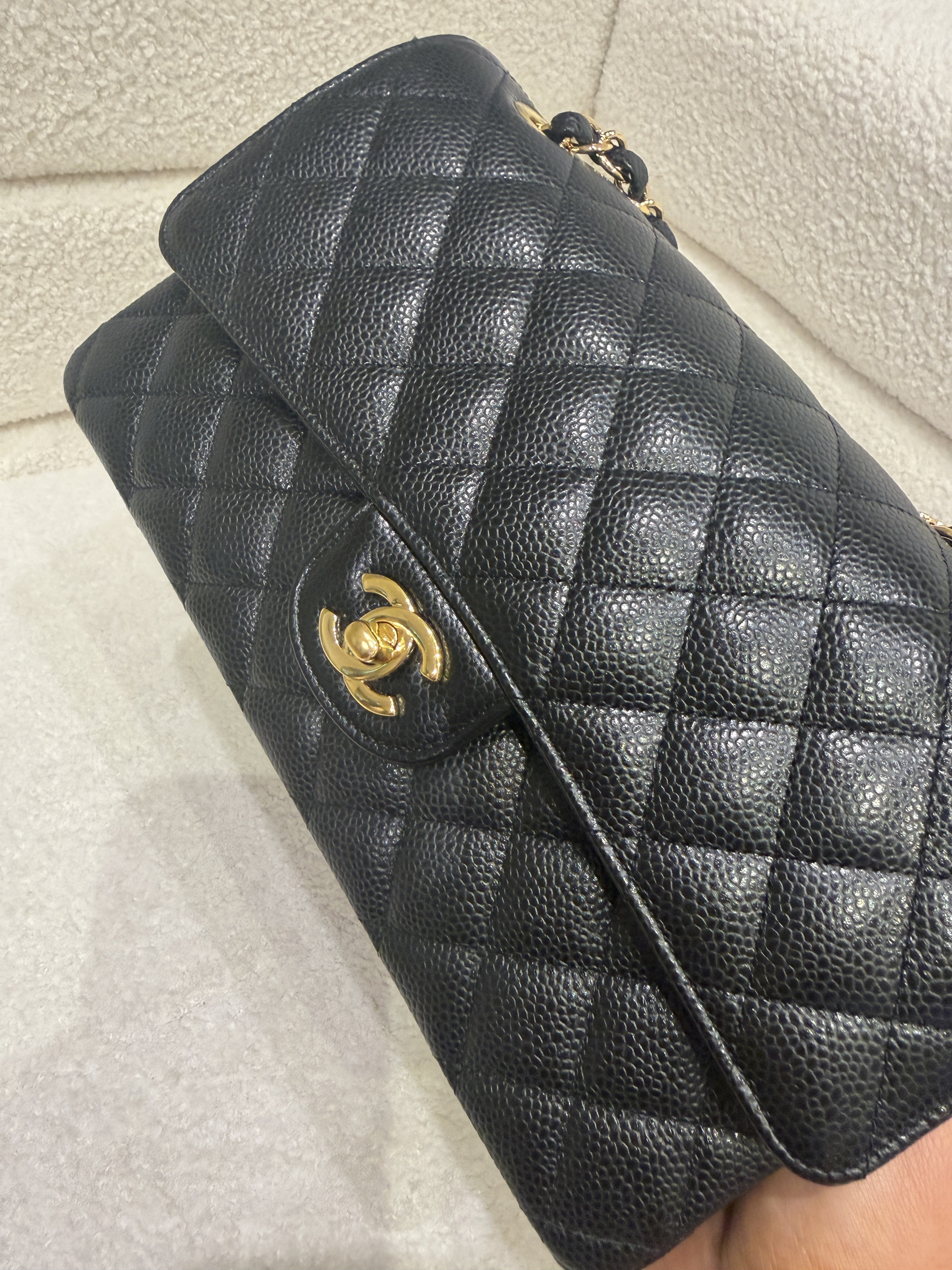 Chanel Medium Classic Flap Caviar Leather Full Set
