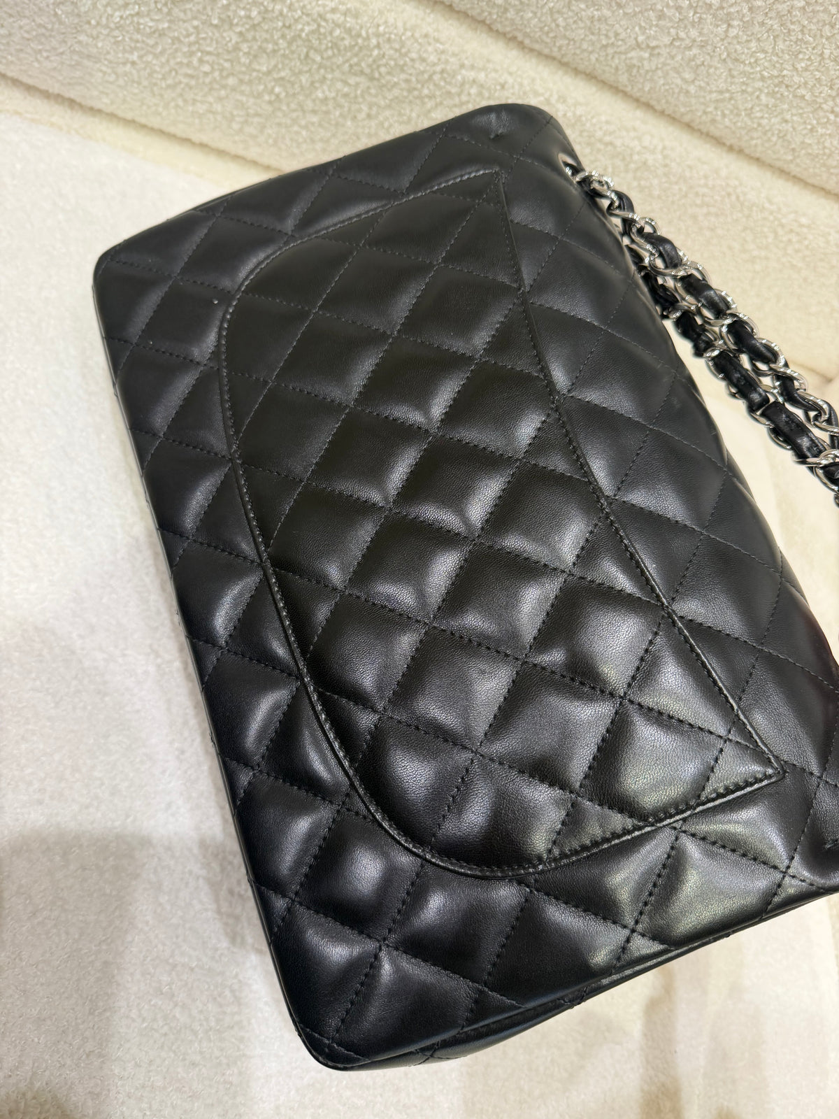 Chanel Classic Flap | Jumbo | Black Lambskin | Silver Hardware | Excellent