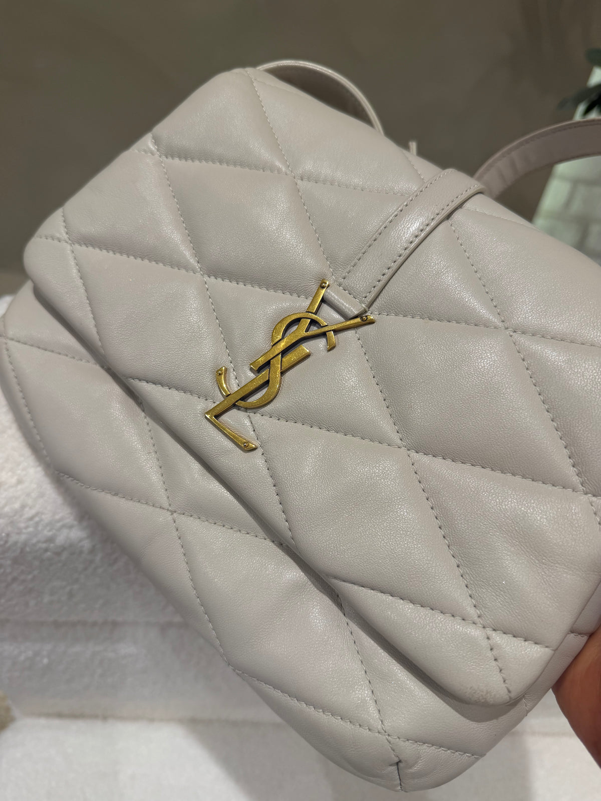 Saint Laurent Le 57 Diamond Shoulder Bag Cream Lambskin | YSL